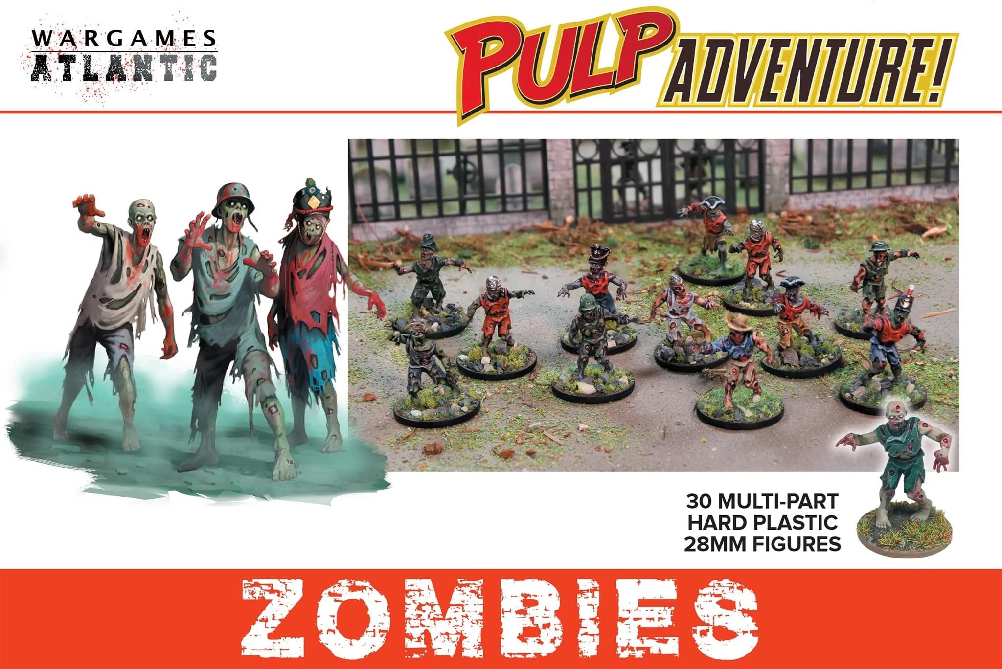 Wargames Atlantic, Pulp Adventure, Zombies, figuras de plástico rígido de 28 mm a partir de 14 anos