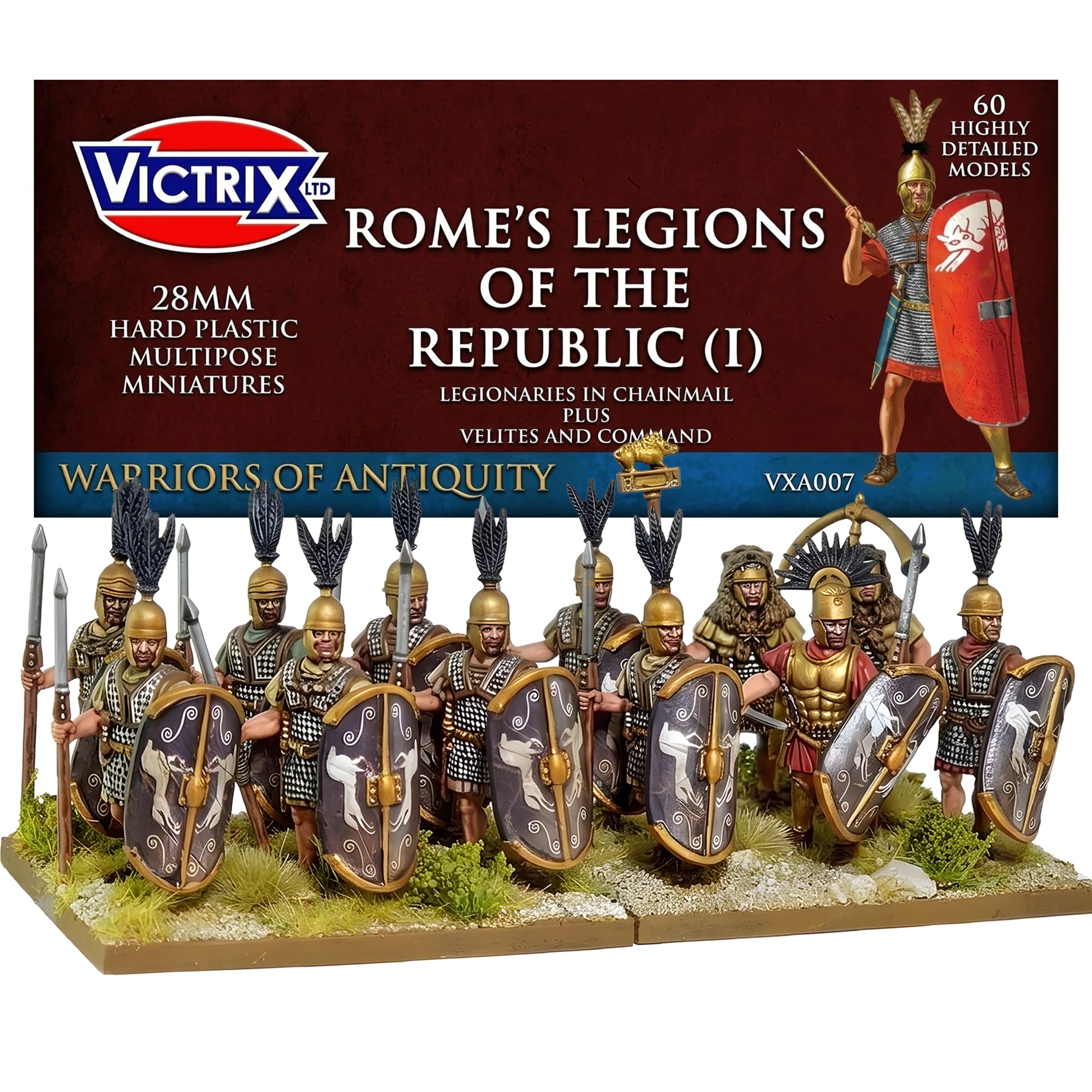 Wargames Delivered - Conjunto de modelos Victrix Rome's Legions of the Republic I | Bonus Miniature STL Download 28 mm Multipose 60 Figures, Velites & Command para Jogos de Guerra Antigos e Estratégia de Mesa