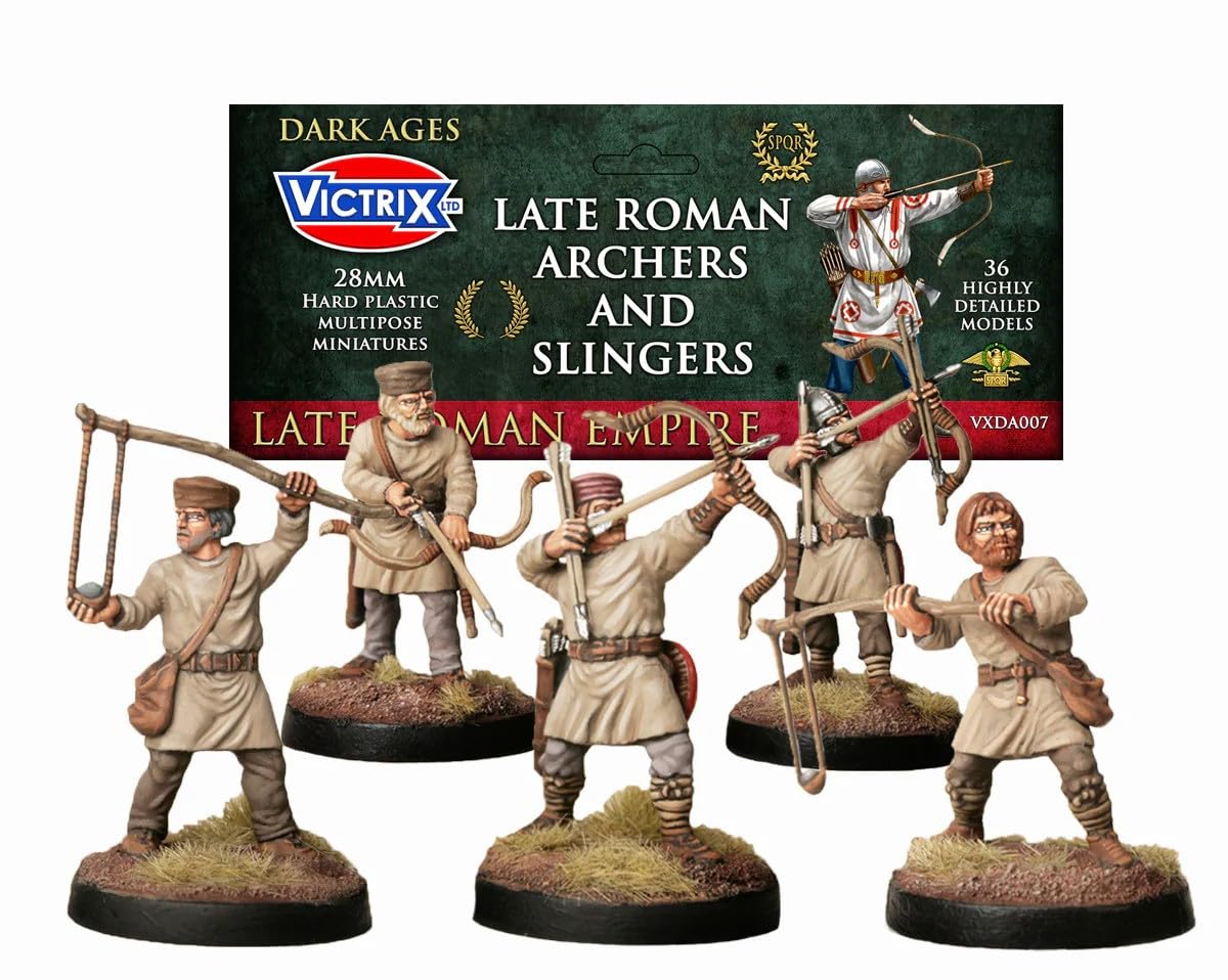 Wargames Delivered - Victrix Late Roman Archers 28mm Miniatures with Bonus Miniature STL Download - 36 Plastic Figures for Arthurians, Byzantines & Germanic Tribes - Includes 6 Frames & LBMS Support
