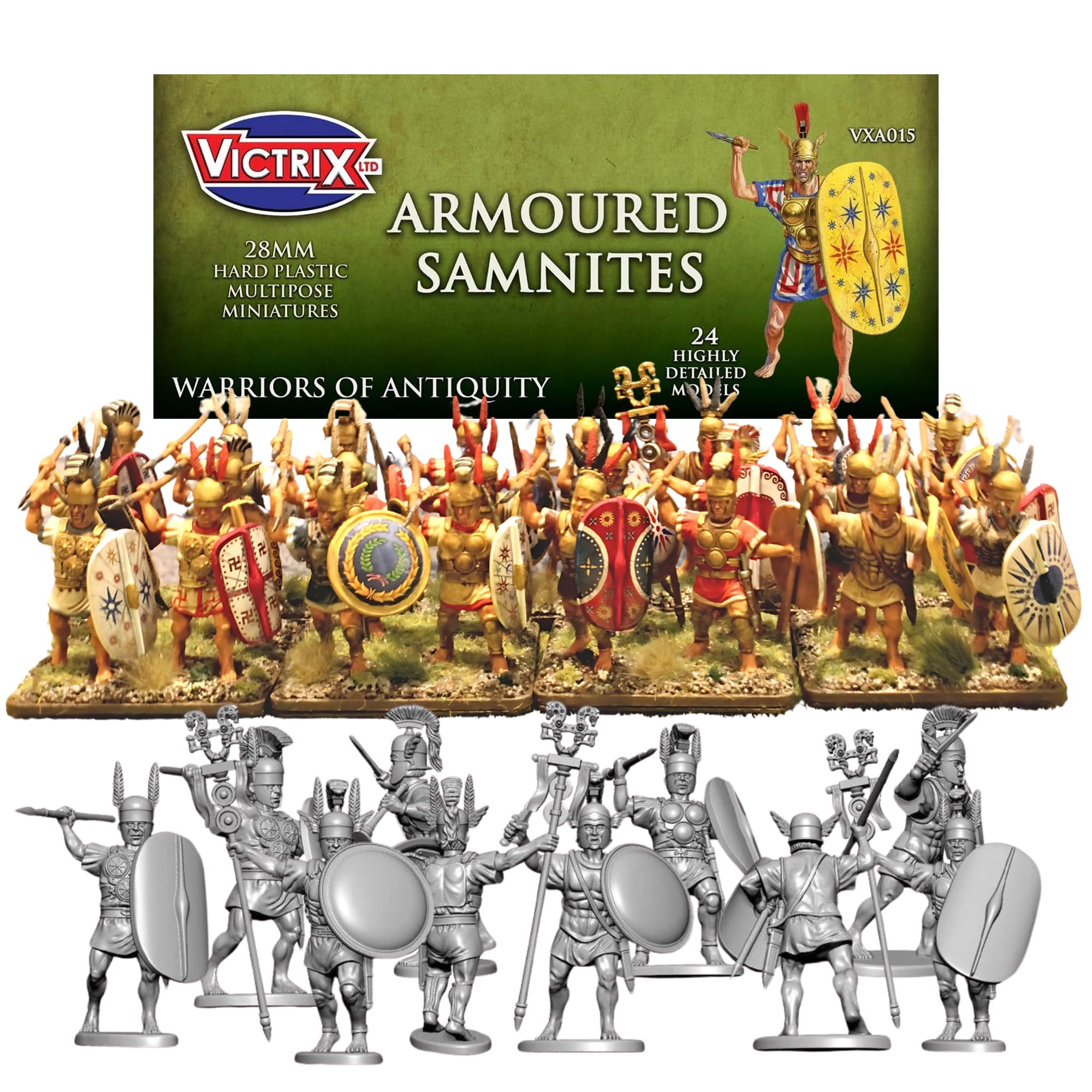 Wargames Delivered - Victrix Ancient Armoured Samnites with Bonus Miniature STL Download - 28mm Multipose 24 Miniature Figures, Javelins & Shields for Wargaming & Tabletop Strategy Games