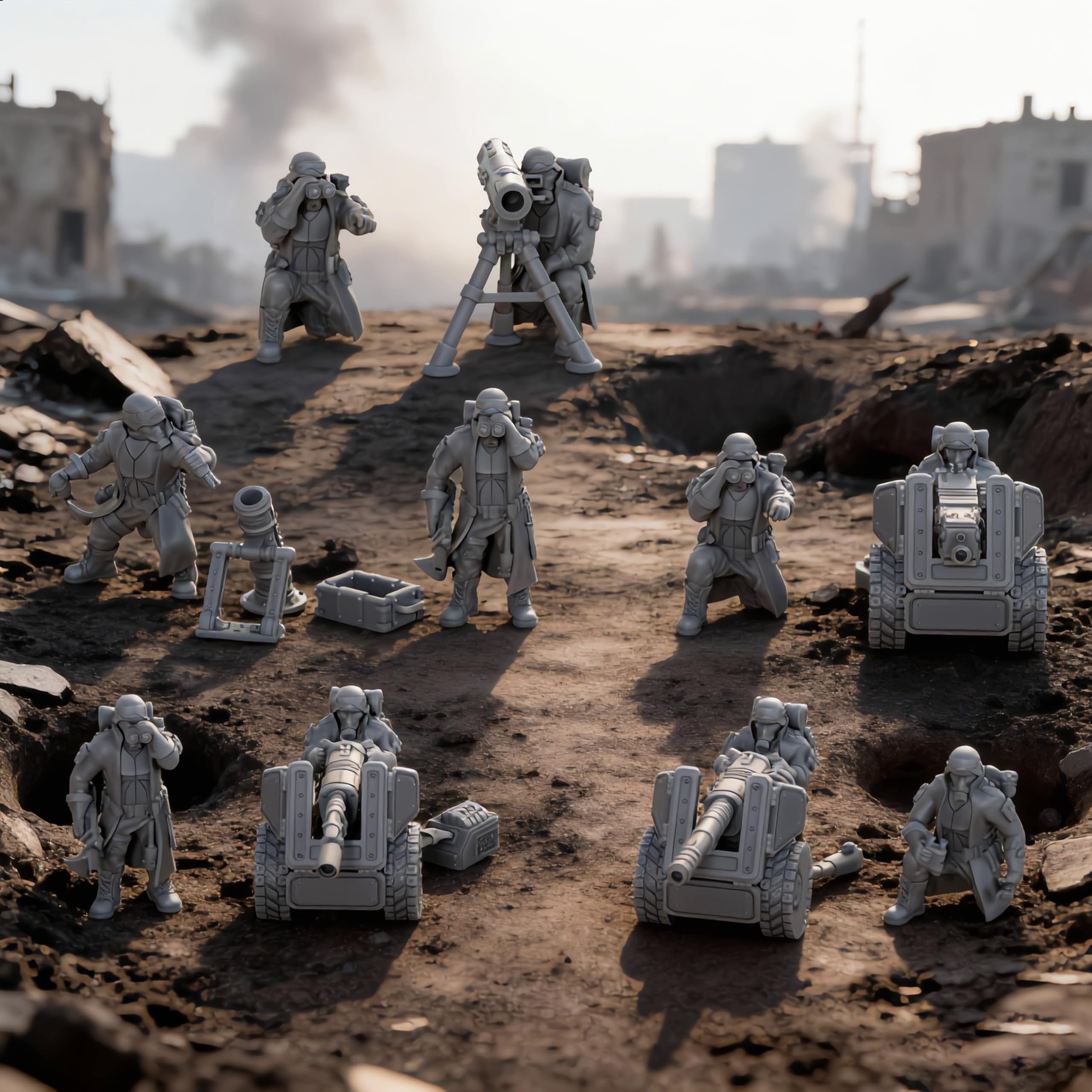RPG Miniature Scene Battle Team - 9pcs Military Scout & Weapon Models, Tabletop Wargame Miniatures for Role Playing, D&D, War Gaming Diorama Unpainted -AS775