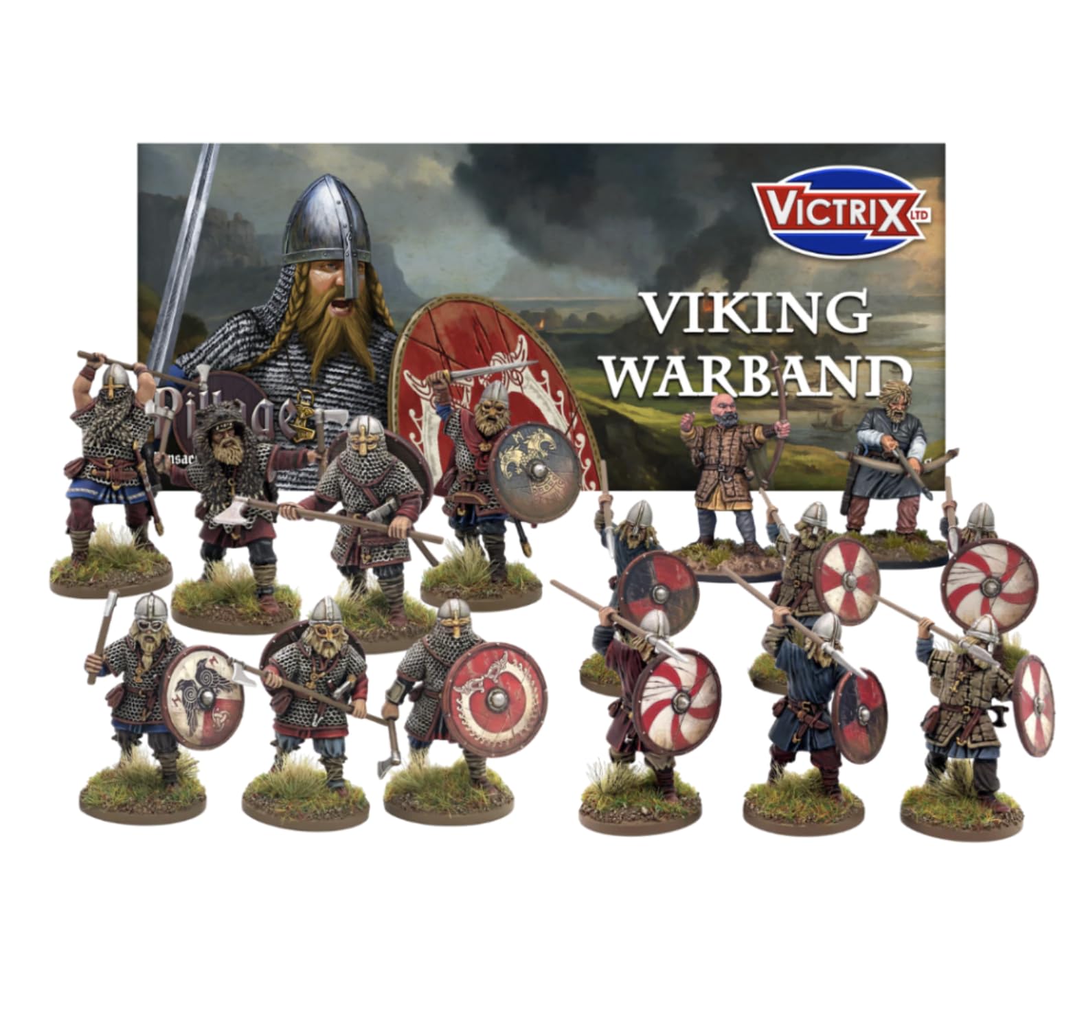 Viking Warband. Set of 34 Figures. 28 mm Miniatures Modular Historical Miniatures. Ideal for Games Like Pillage, SAGA and Other Wargames. Produced by Victrix. with Viking Warlord