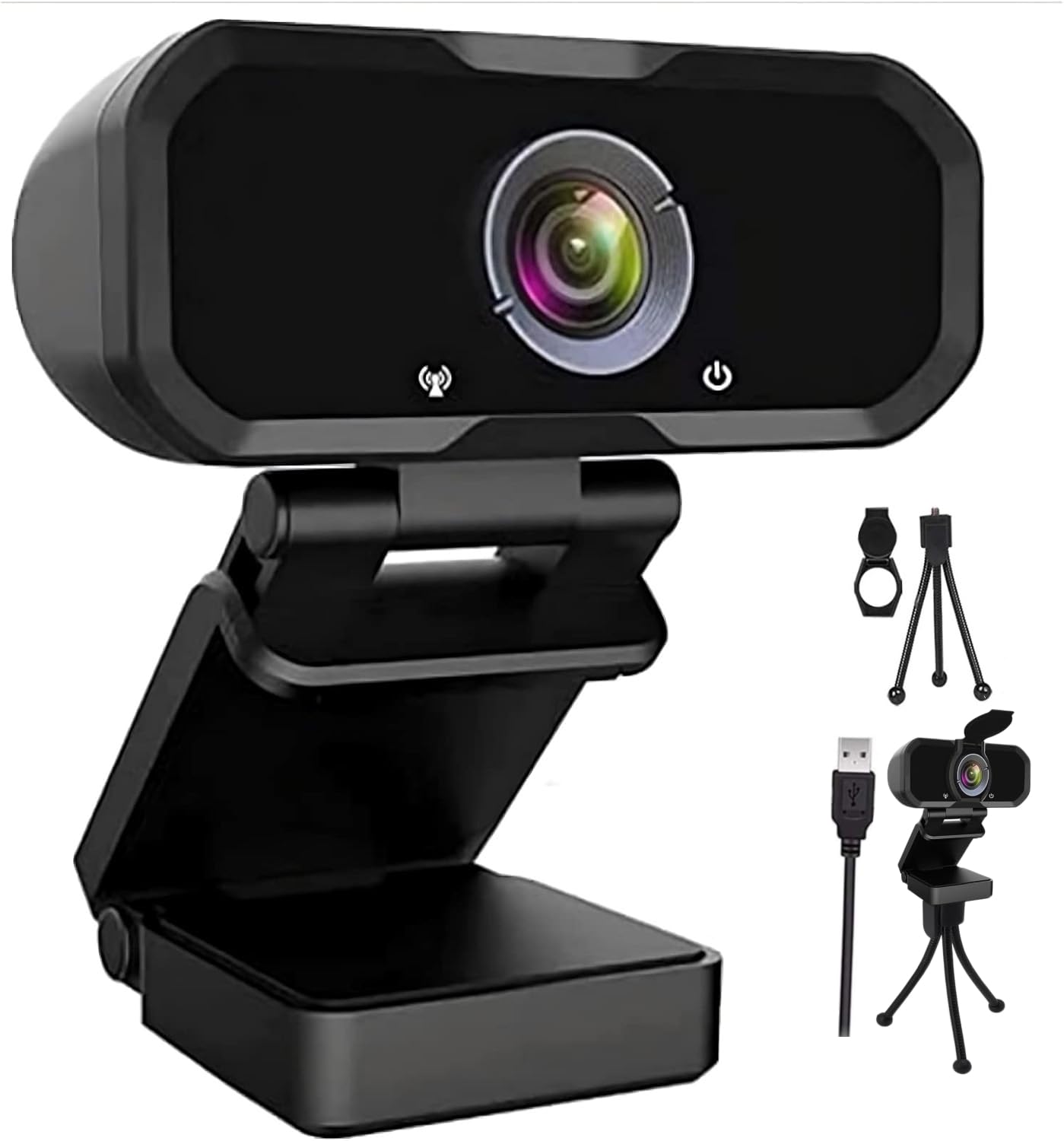 ressalta que o suporte do Webcam Câmera de computador HD 1080p – microfone, laptop, USB, PC, webcam, com obturador de privacidade e suporte de tripé, transmissão ao vivo de 110 graus, câmera de vídeo profissional para chamadas