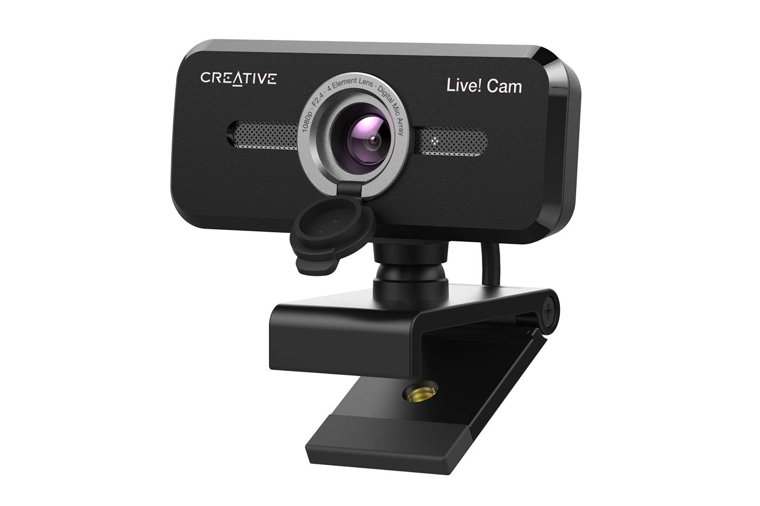 Creative Webcam Live Sync 1080p V2 Full HD USB grande angular com silenciamento automático e cancelamento de ruído para chamadas de vídeo, microfone embutido duplo melhorado, tampa de lente de