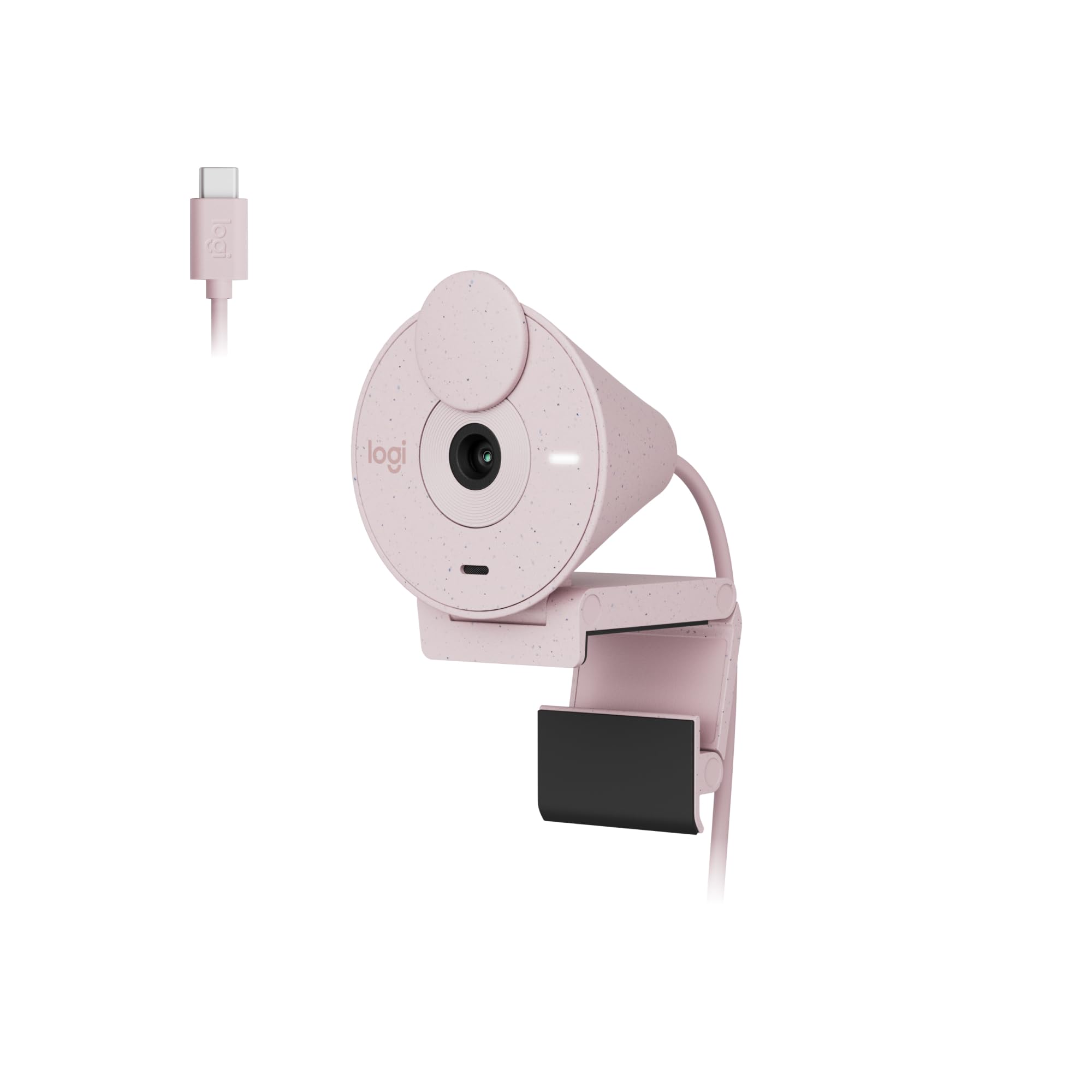 Webcam USB C Full HD Logitech Brio 300, Câmera para PC com Proteção de Privacidade, Correção Automática de Luz e Conexão USB-C - Rosa
