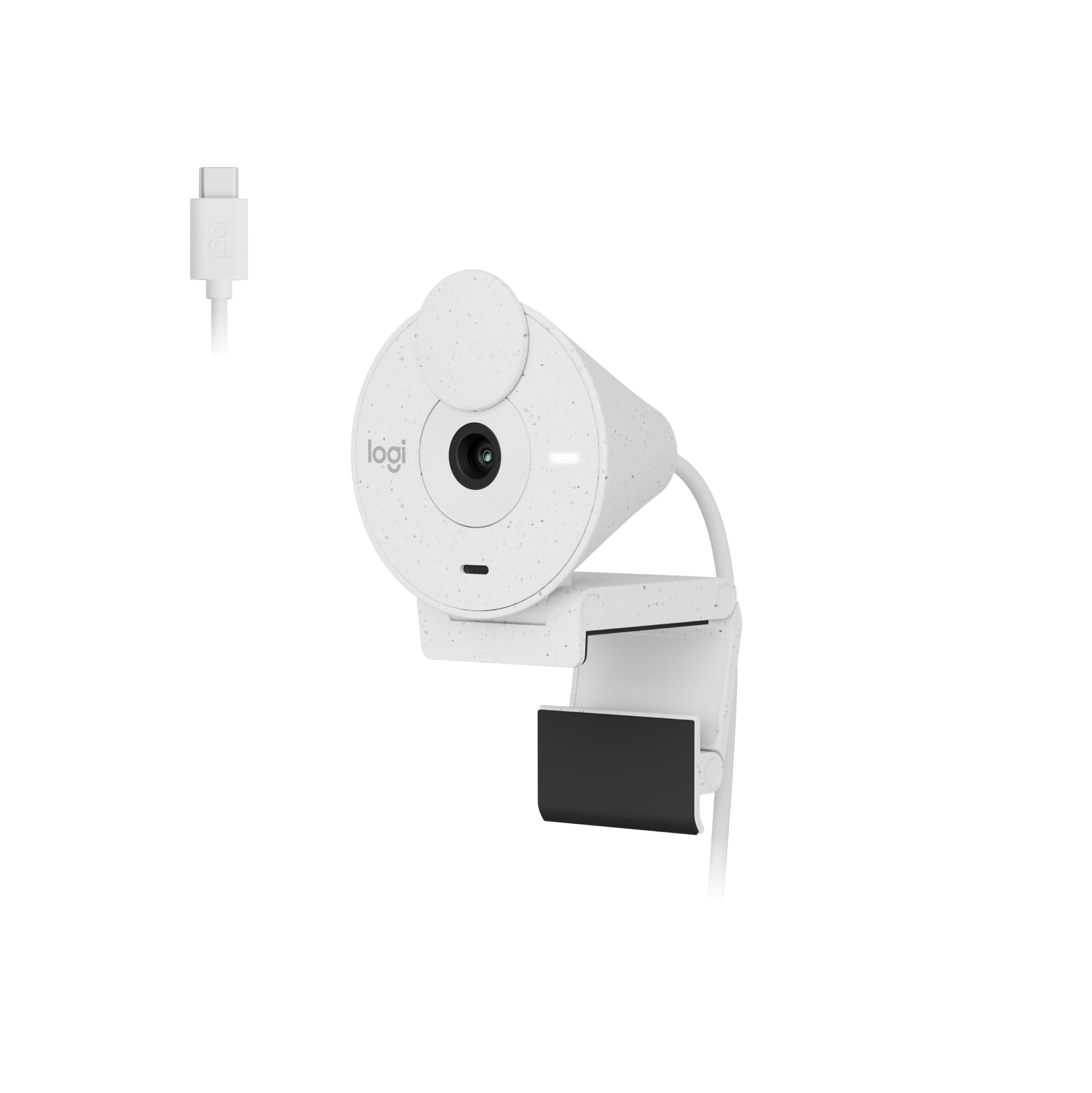 Webcam Full HD Logitech Brio 300 com Microfone com Redução de Ruído, Proteção de Privacidade, Correção Automática de Luz e Conexão USB-C- Branco