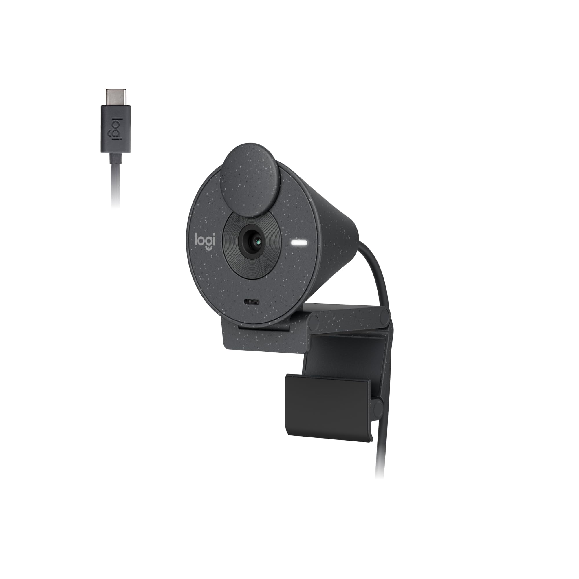 Webcam USB C Full HD Logitech Brio 300, Câmera para PC com Proteção de Privacidade, Correção Automática de Luz e Conexão USB-C - Grafite