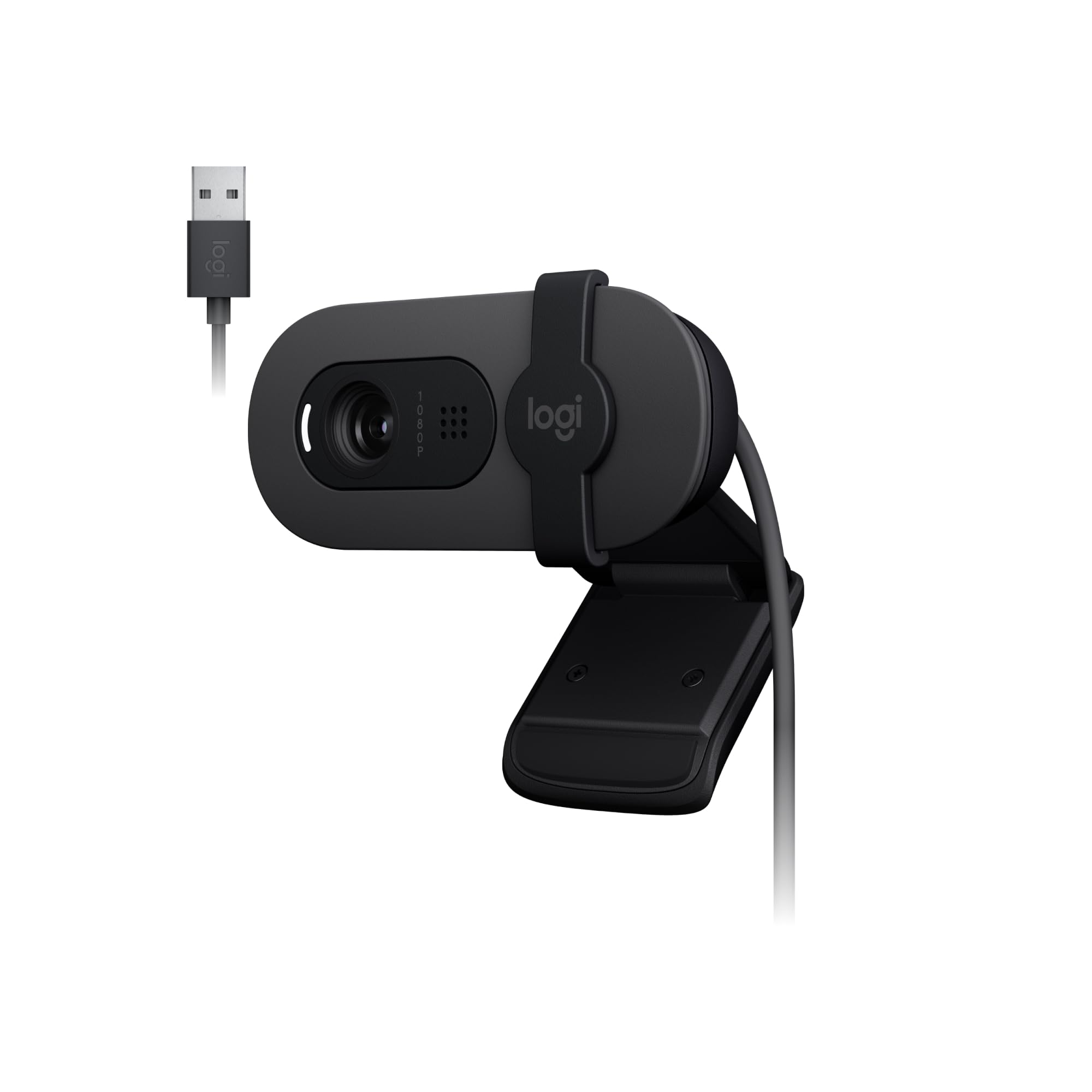 Webcam Full HD Logitech Brio 100 com Microfone Integrado, Proteção de Privacidade, Correção Automática de Luz,Câmera Web para Monitor - Grafite