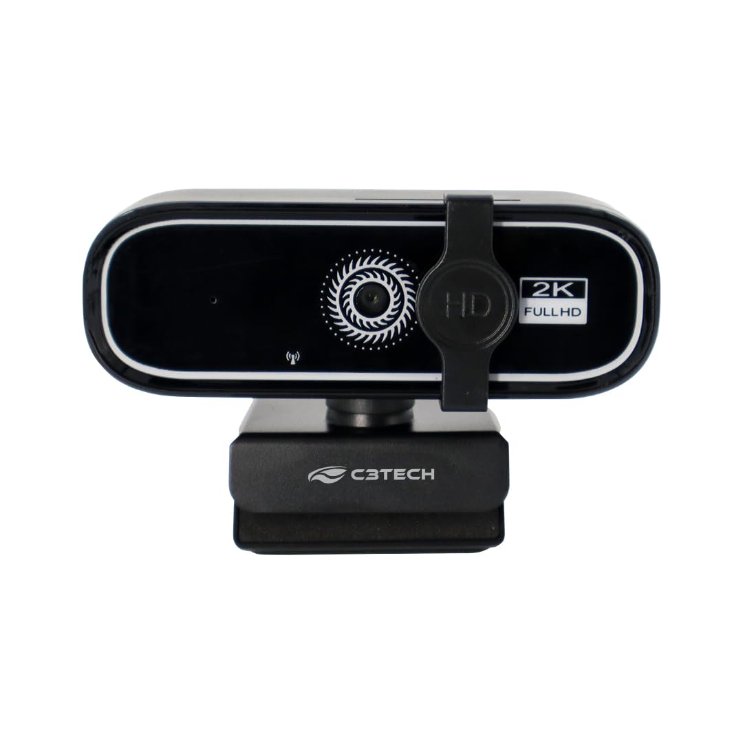 C3Tech Webcam QHD 2K 2560×1440p WB-200BK – Lente de Vidro 4G 5MP, Foco Automático, Microfone com Redução de Ruído, Tampa de Privacidade, Correção Automática de Luz, Campo de Visão 95°