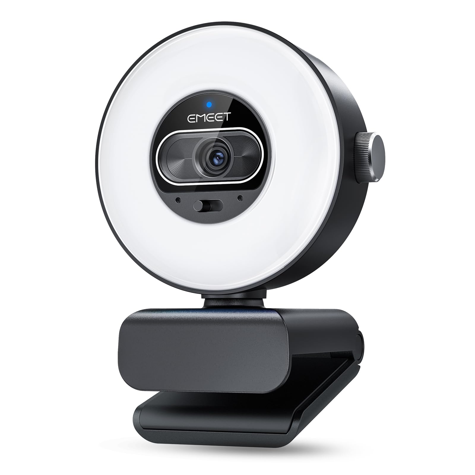 EMEET S600L Webcam 4K para Streaming com Luz de Anel, 4 Modos de Iluminação, Efeito Arco-Íris, Sensor de 1/2", Imagem com IA, PDAF de 0.2S, 2 Microfones, Controle por Botão Giratório
