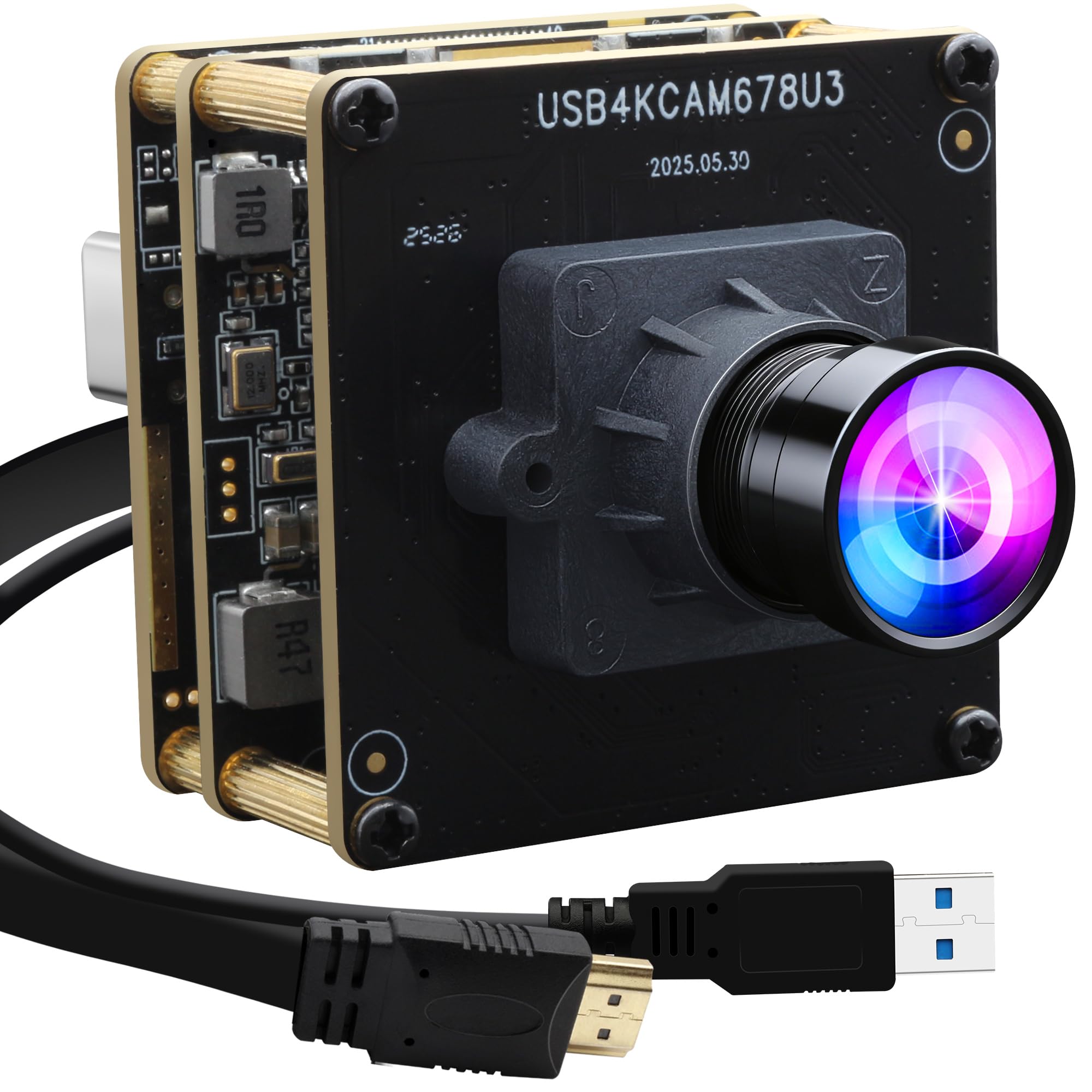 ELP Módulo de câmera HDMI 4K 60fps USB3.0 H.264 Câmeras UVC Lightburn de grande angular de alta velocidade para computador, baixa iluminação, saída simultânea, webcam M12 100° para projetor de TV
