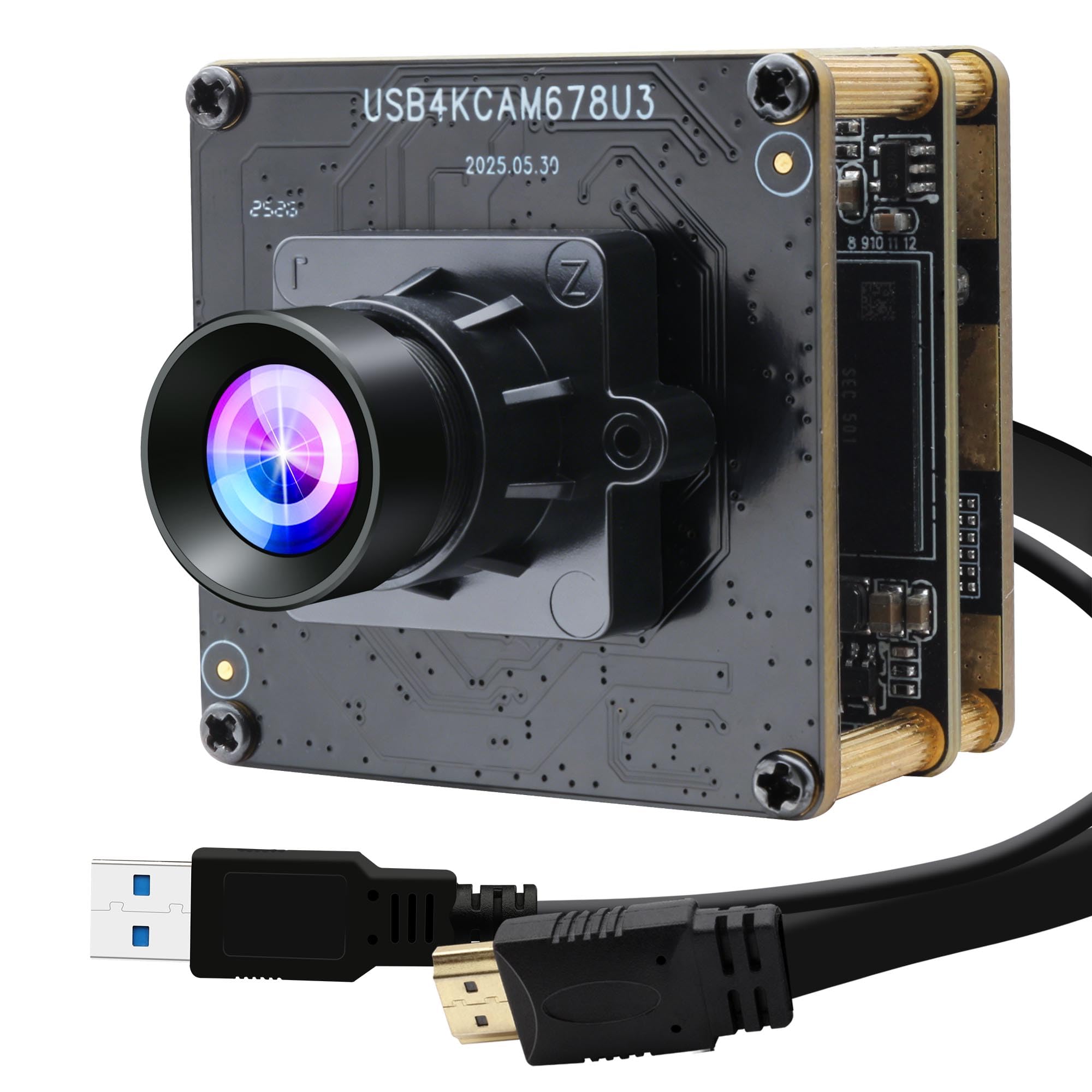 ELP Módulo de câmera HDMI 4K 60fps USB3.0 H.264 Câmeras UVC Lightburn de grande angular de alta velocidade para computador, baixa iluminação, saída simultânea, webcam M12 85° para projetor de TV