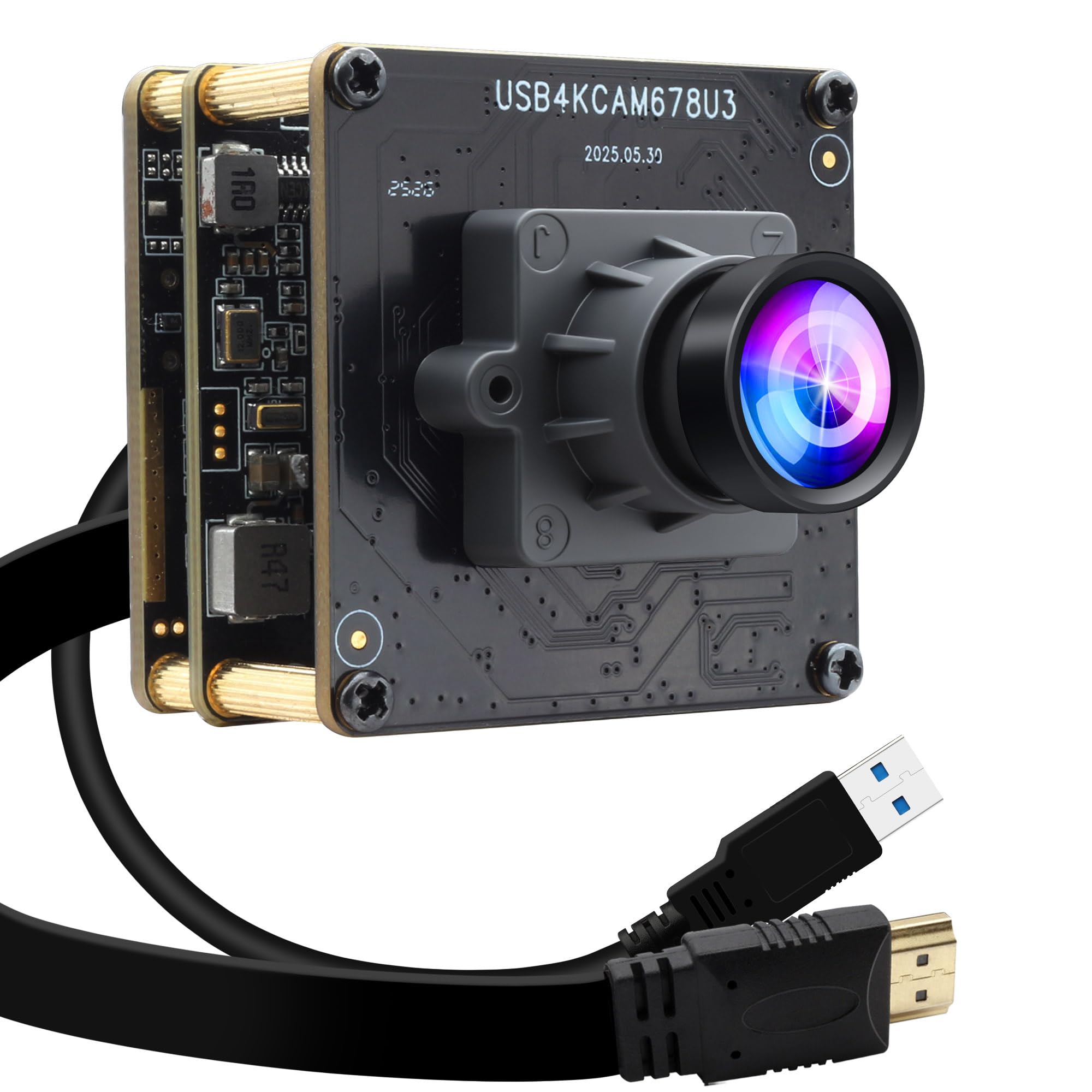 ELP Módulo de câmera HDMI 4K 60fps USB3.0 H.264 Câmeras UVC Lightburn de grande angular de alta velocidade para computador, baixa iluminação, saída simultânea, webcam M12 90° para projetor de TV