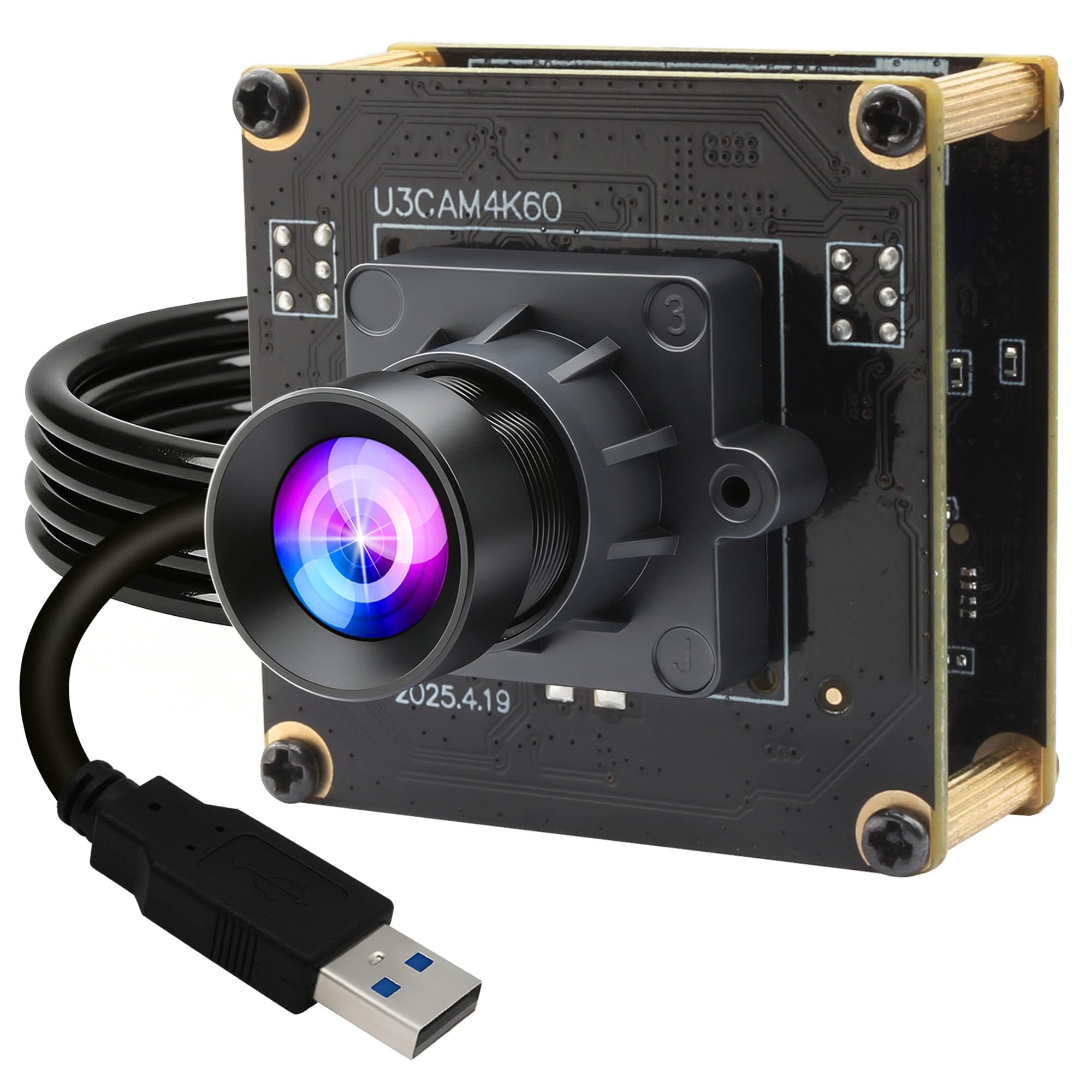 ELP Módulo de câmera USB de alta velocidade 4K 60FPS para computador, mini UVC 2160P USB3.0/2.0 câmeras Lightburn para Windows, Linux, Mac, Pi, placa de webcam grande angular 85° (H) IMX678 para PC