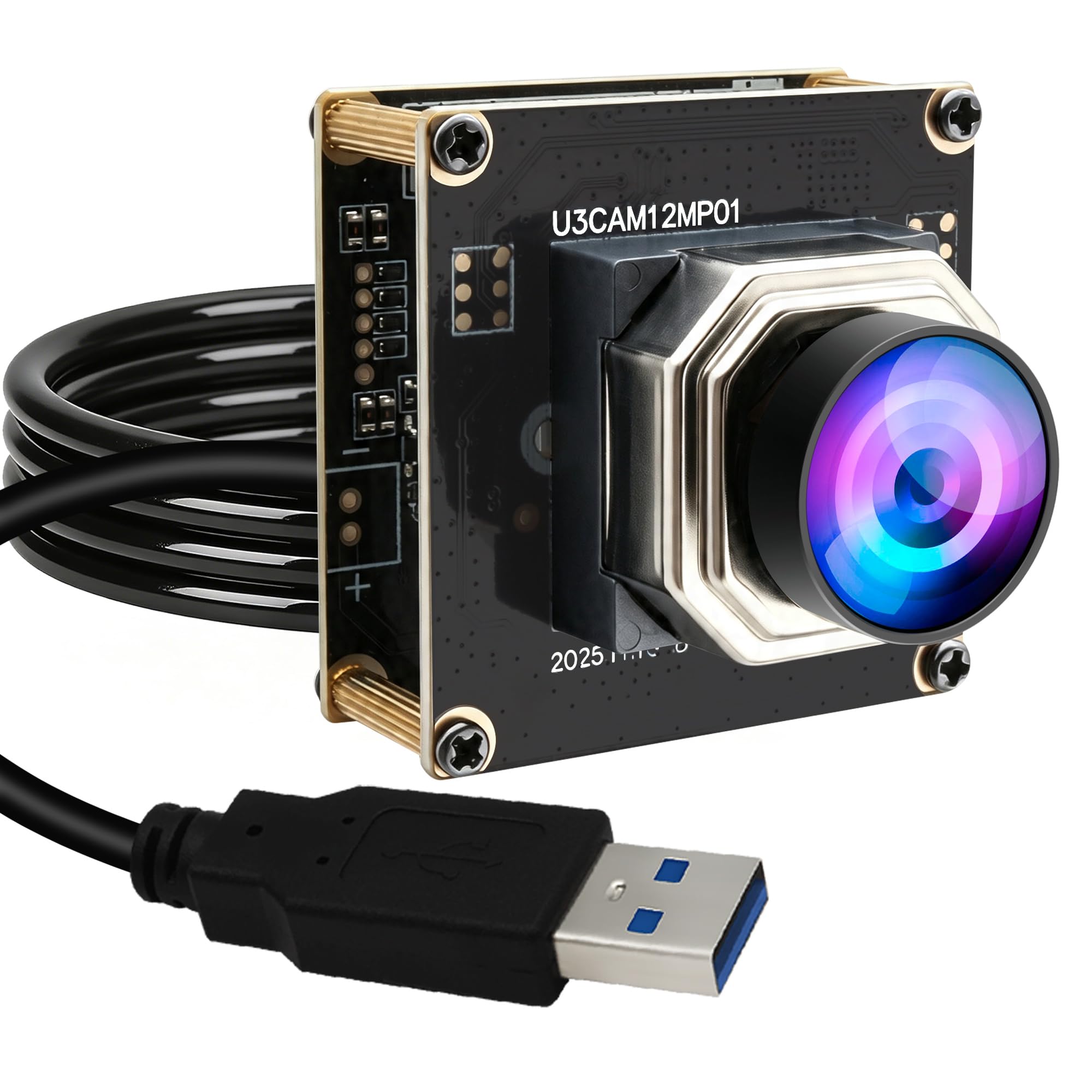 ELP Módulo de câmera olho de peixe USB 3.0 de alta velocidade, 1080P/230fps, 4K/60fps, 12MP/30fps, Mini UVC USB3.0/2.0 Câmeras Lightburn para Windows, Linux, Mac, Pi, Webcam grande angular para PC