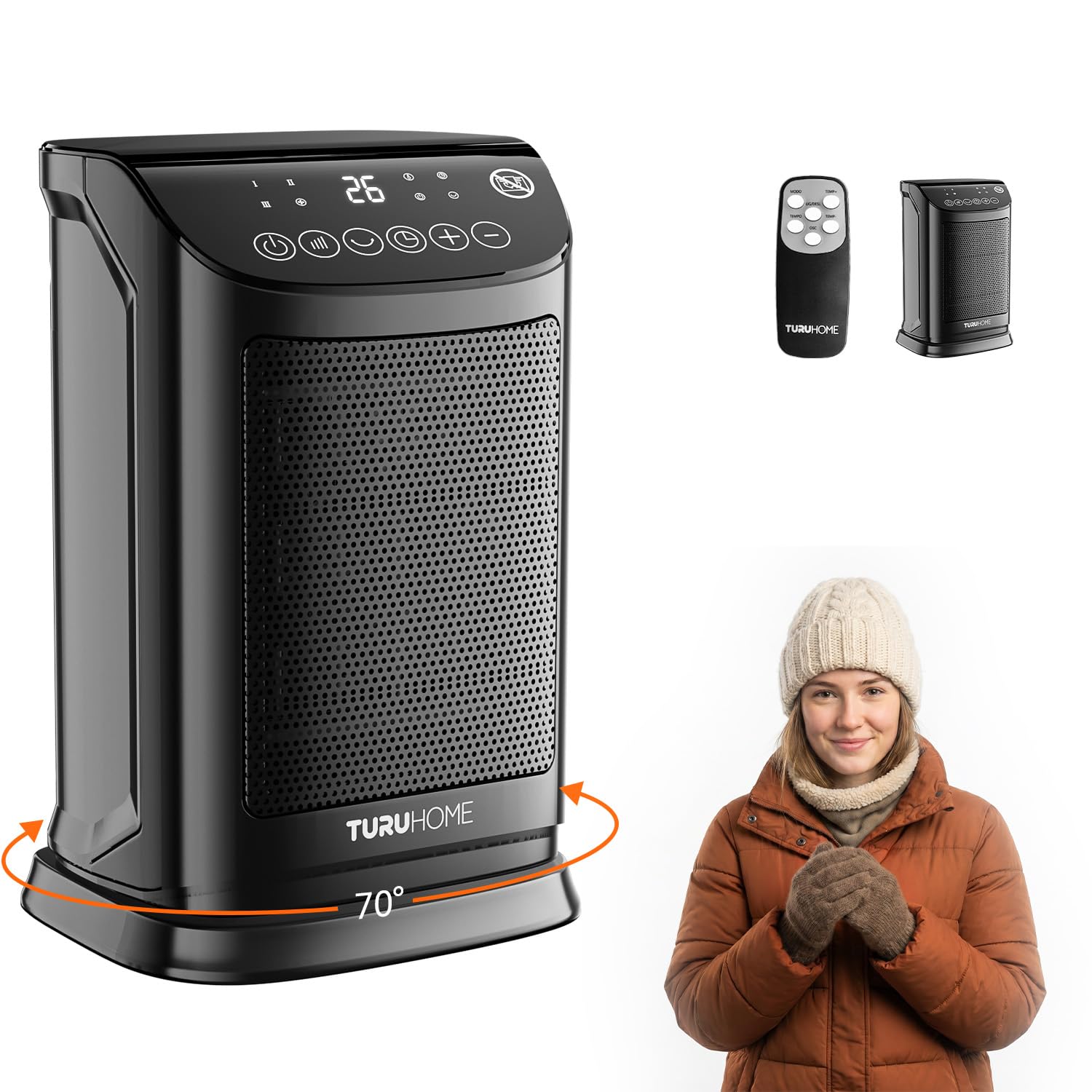 4 em 1 Ventilador de Ar Frio e Aquecedor,Termostato 10°C a 30°C, Oscilação 70° Timer 12h