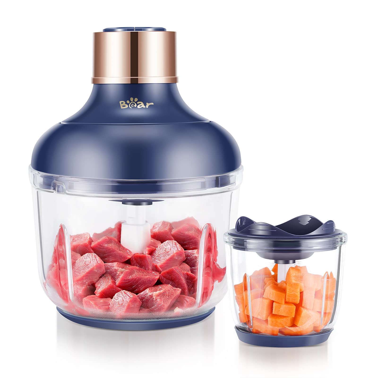 Bear Processador de alimentos, picador elétrico de alimentos com 2 tigelas de vidro (8