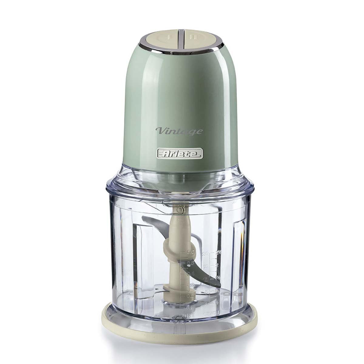Ariete 438, Triturador e Processador de Alimentos Vintage Verde, 600 ml, 4 Lâminas de Aço