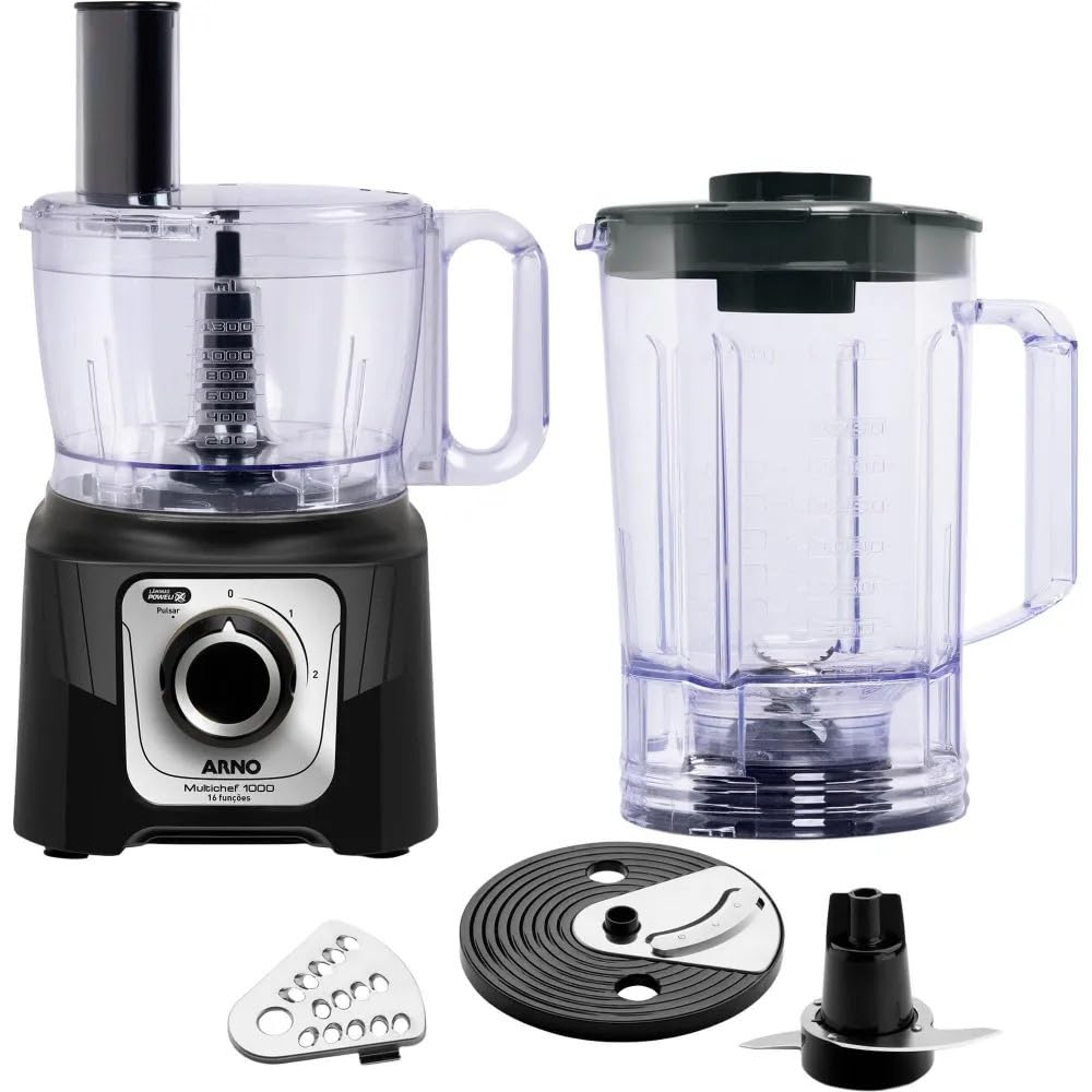 Arno Multiprocessador Multichef 1000W MP63 Preto com Tigela de 1,5L e Jarra de 3,1L, 16