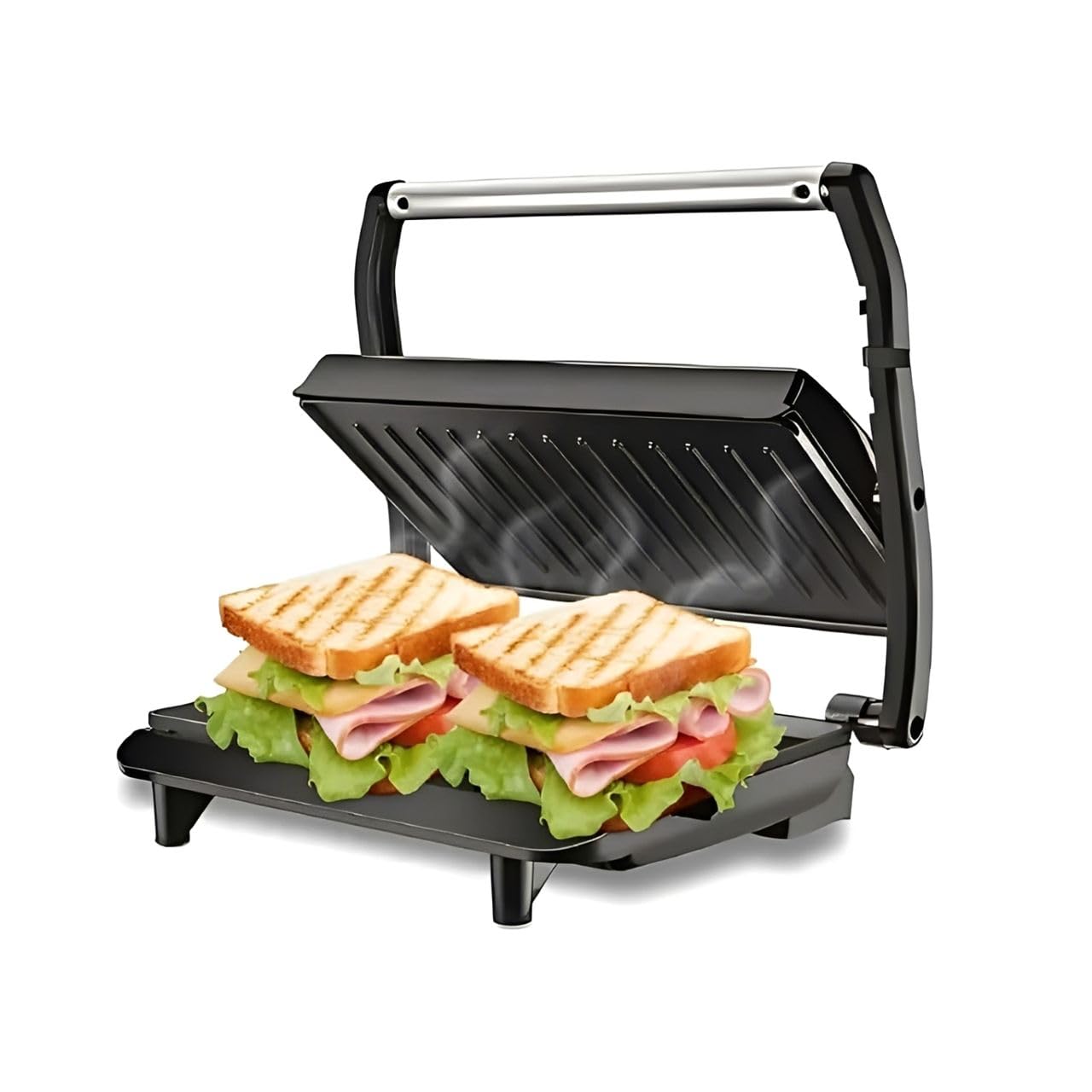 Grill e Sanduicheira Press Grill Gourmet Ceramic Inox 110V, Antiaderente, Rápido,
