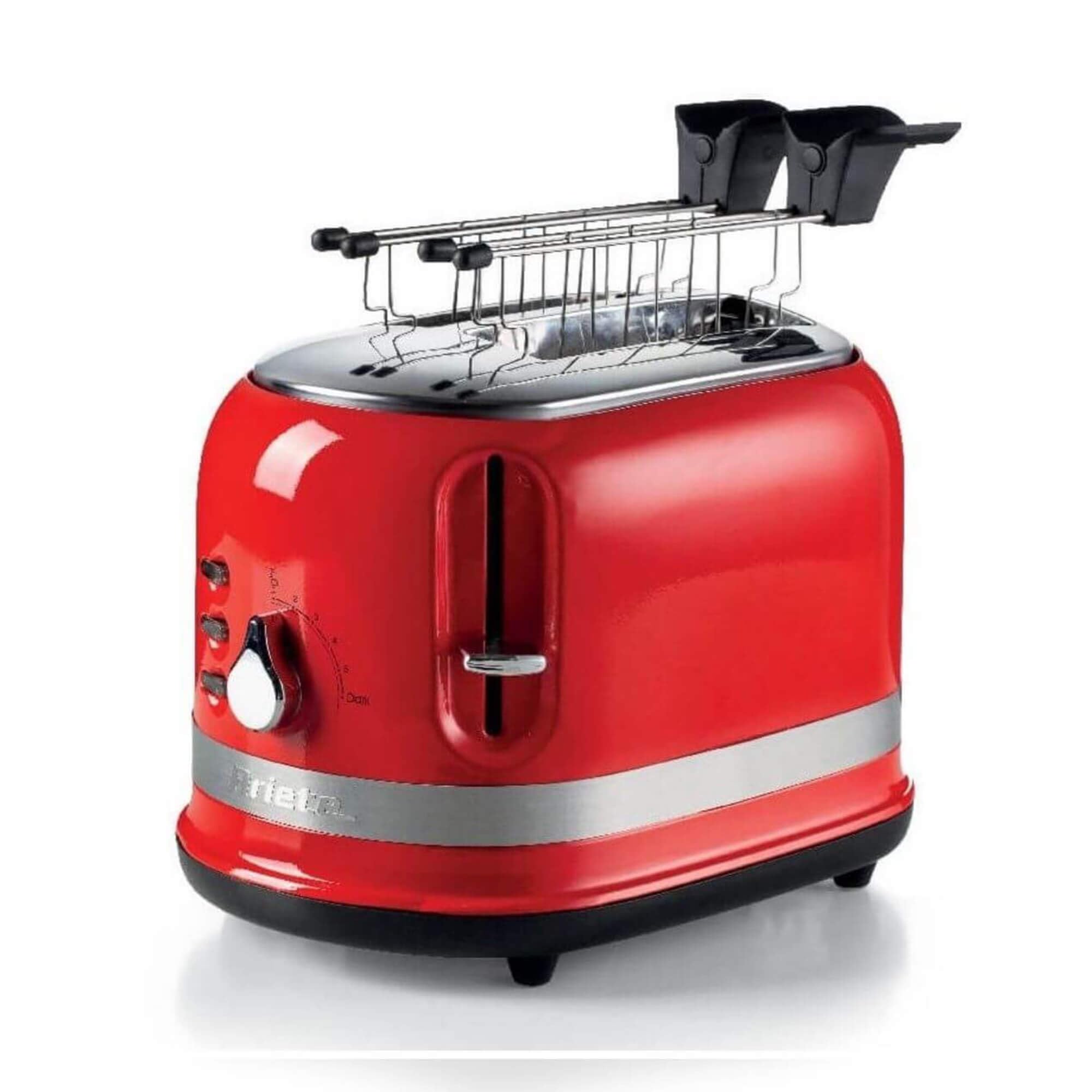 Ariete 149 Torradeira vermelha 2 fatias modernas com pinças, ejeção automática, gaveta de