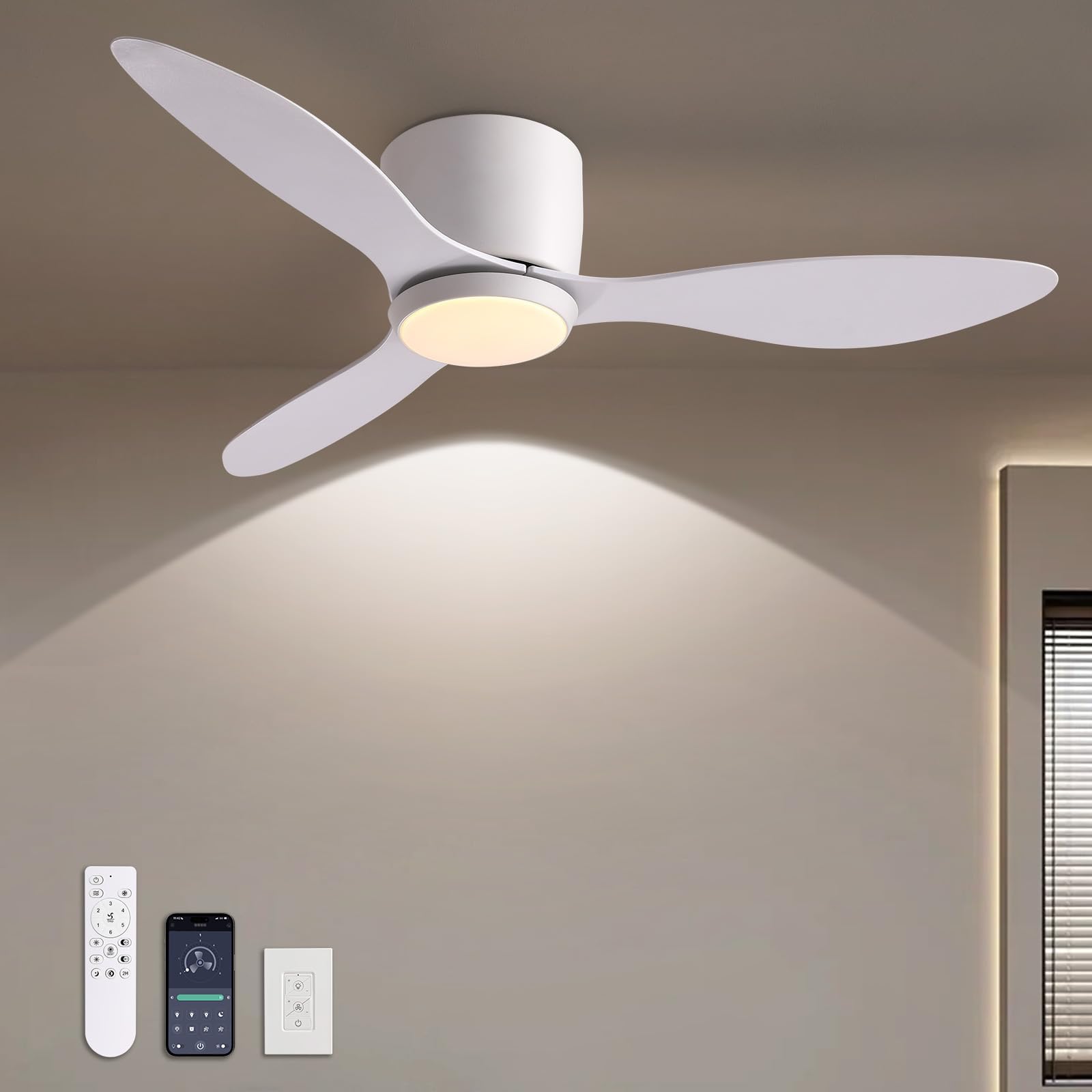 LUDOMIDE Ventiladores de teto com luzes, ventilador de teto de perfil baixo de 106 cm com