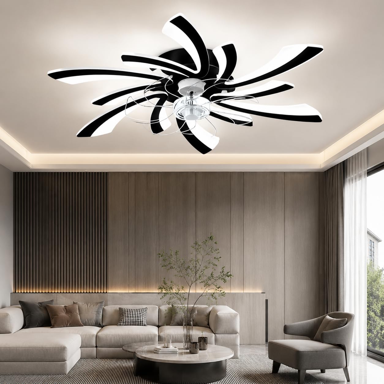 Daksan Ventilador de Teto com Luz 78cm - Perfil Baixo, Controle Remoto, LED Dimerizável