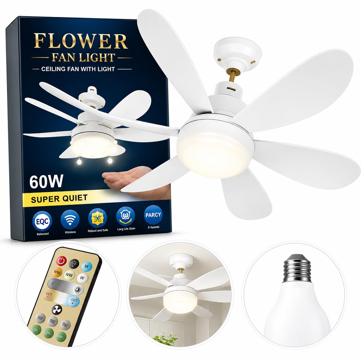 Lampada Ventilador De Teto E27 60W Bivolt Com Controle Remoto - Silencioso 3 Velocidades