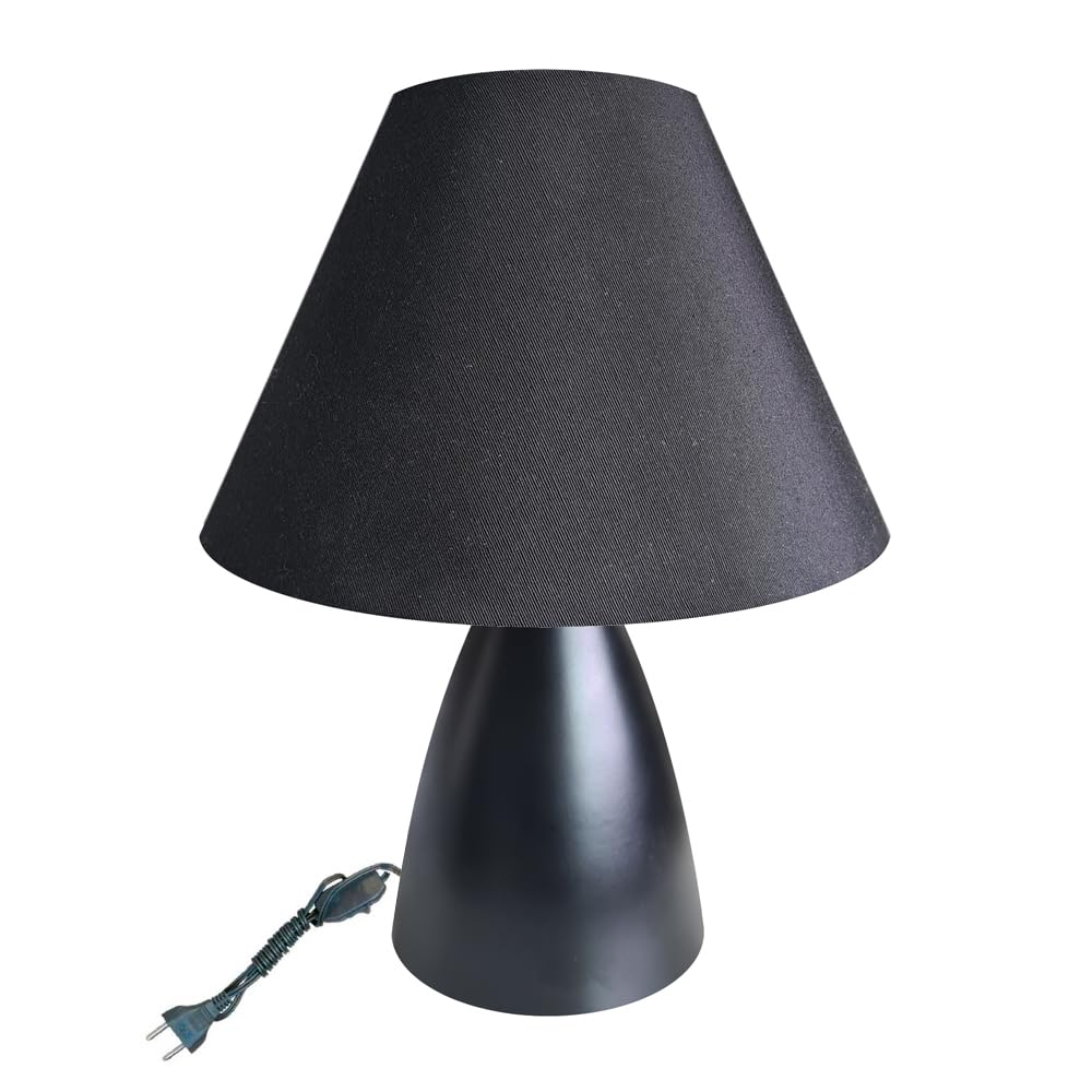 Abajur de Alumínio Para Sala Ou Quarto Com Cúpula de Tecido - 32cm Altura (Preto - Preto)