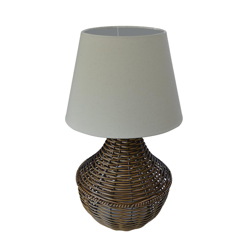 Abajur Grande com Cúpula para Sala ou Quarto - Base em Junco Sintético e Cúpula de Tecido
