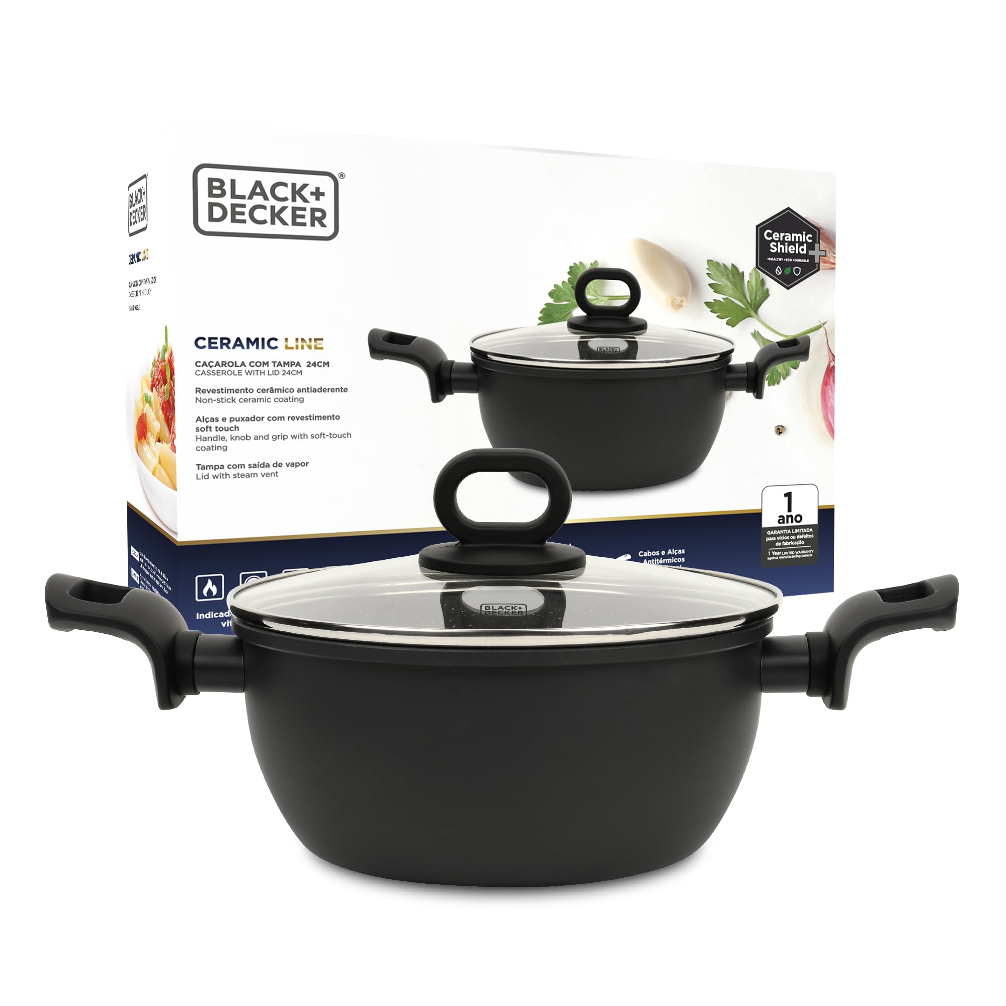 BLACK+DECKER CAÇAROLA 24 CM 4,5 LITROS CERAMIC LINE - CORPO COM REVESTIMENTO CERÂMICO COM