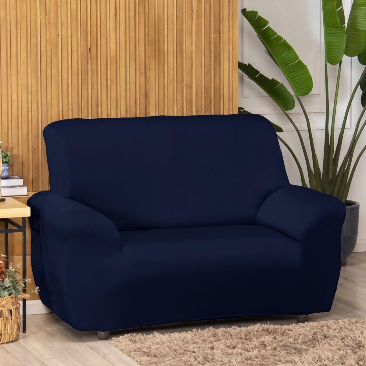 Capa De Sofá Avulsa Lisa 2 Lugares De Malha Gel Elastica Coladinha (Azul Marinho)