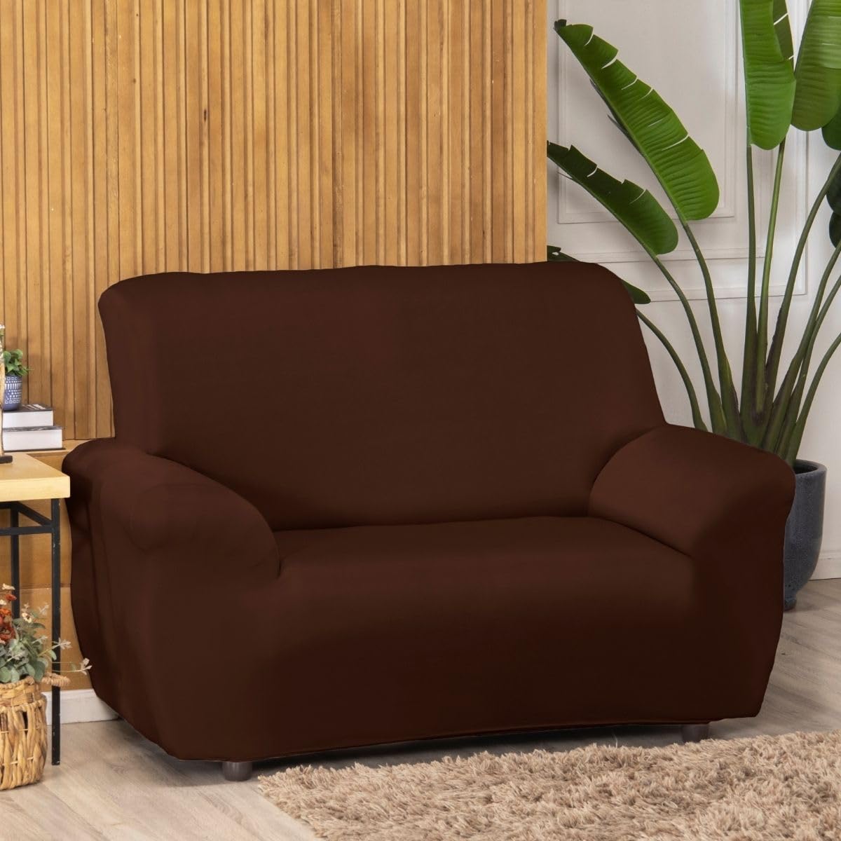 Capa De Sofá Avulsa Lisa 2 Lugares De Malha Gel Elastica Coladinha (Tabaco)