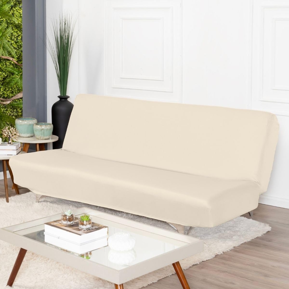 Capa De Sofá 2 Lugares Sem Apoio De Braço Fundas De Futon Elástica Em Malha Gel 1,20m a