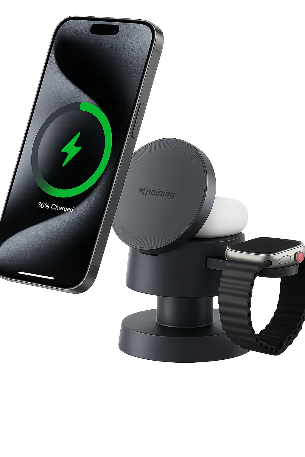 Carregador Abajur Sem Fio Magnetico PREMIUM 4 em 1 Indução Para iPhone Apple Airpods