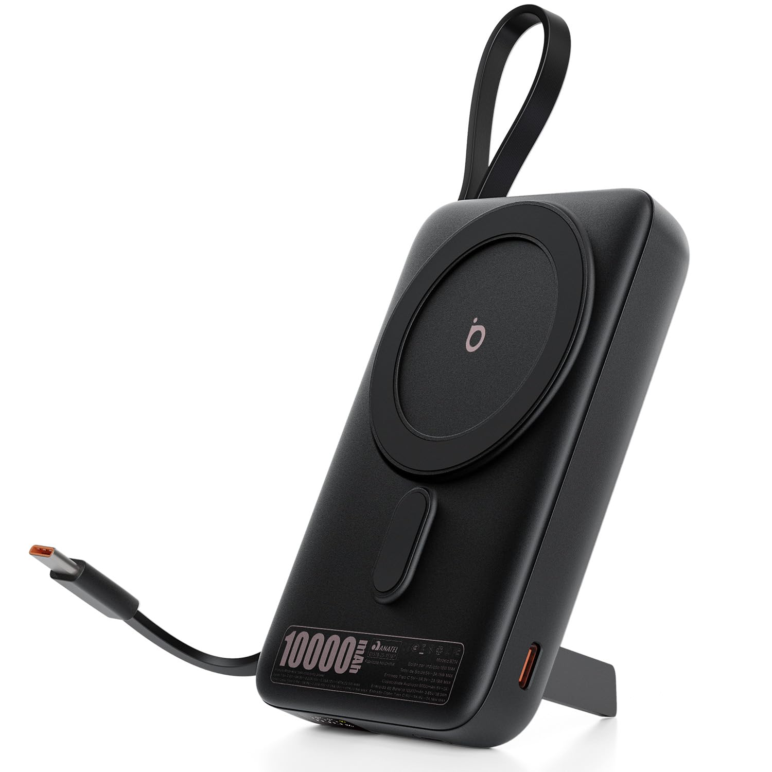 Basike Carregador Portatil, Power Bank Indução 10000mAh com Suporte Integrado, Ultrafino