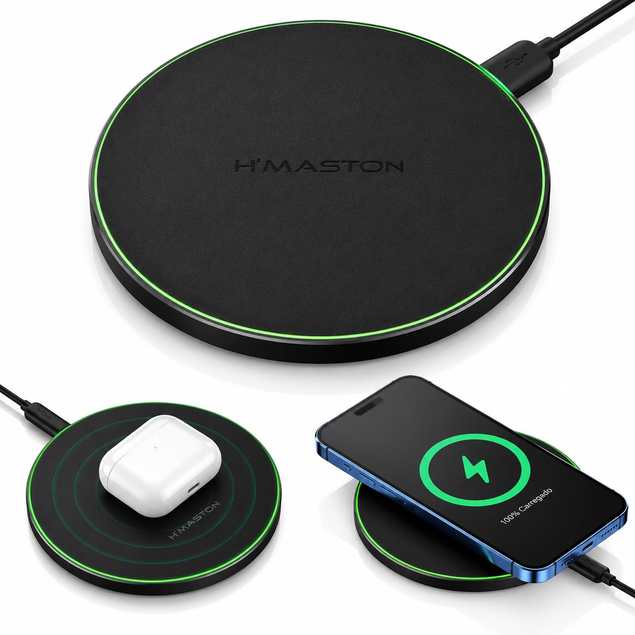Carregador por Indução sem fio H’Maston YS10 20W Wireless Qi Fast Charge USB-C Base LED
