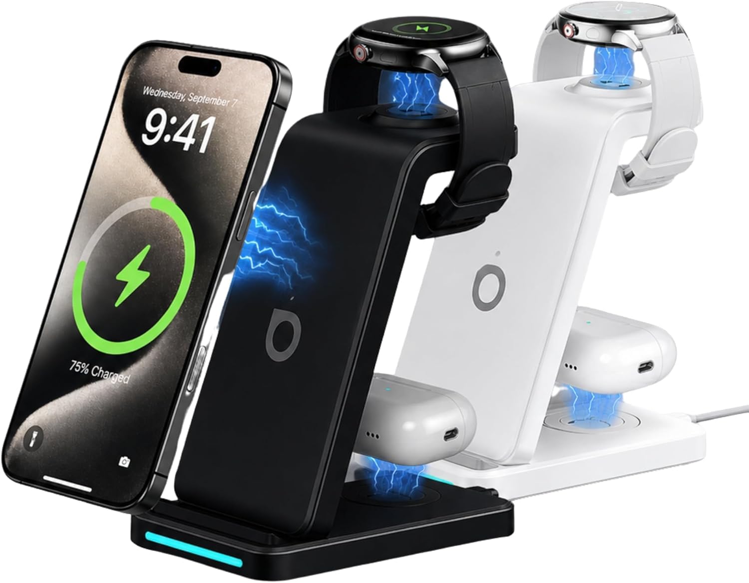 Carregador Sem Fio 3 em 1 Magnético para Celular, Smartwatch e Fone Bluetooth, Base de
