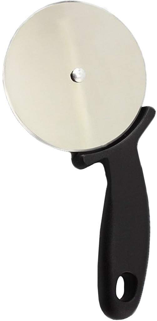 Cortador De Pizza Aço Inox Cabo Plástico Preto Circular Massas 20 Cm Moderno Ergonômico
