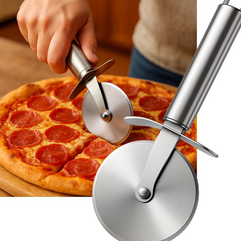 Cortador de Pizza em Aço Inox, Útil para Cortar Tortas, Waffles e Biscoitos de Massa
