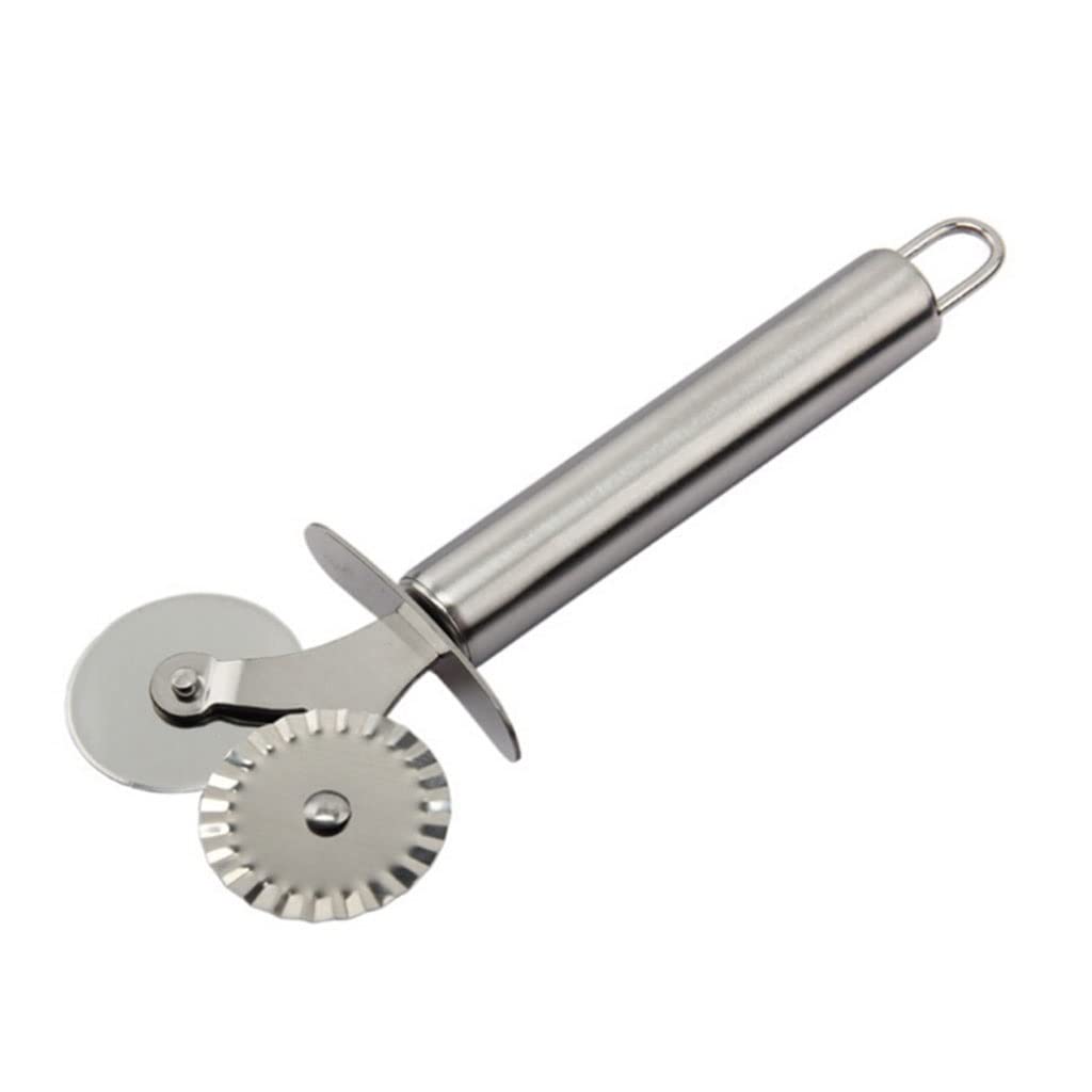 Cortador de pizza de cozinha portátil duplo rolo pizza faca de aço inoxidável cortador de