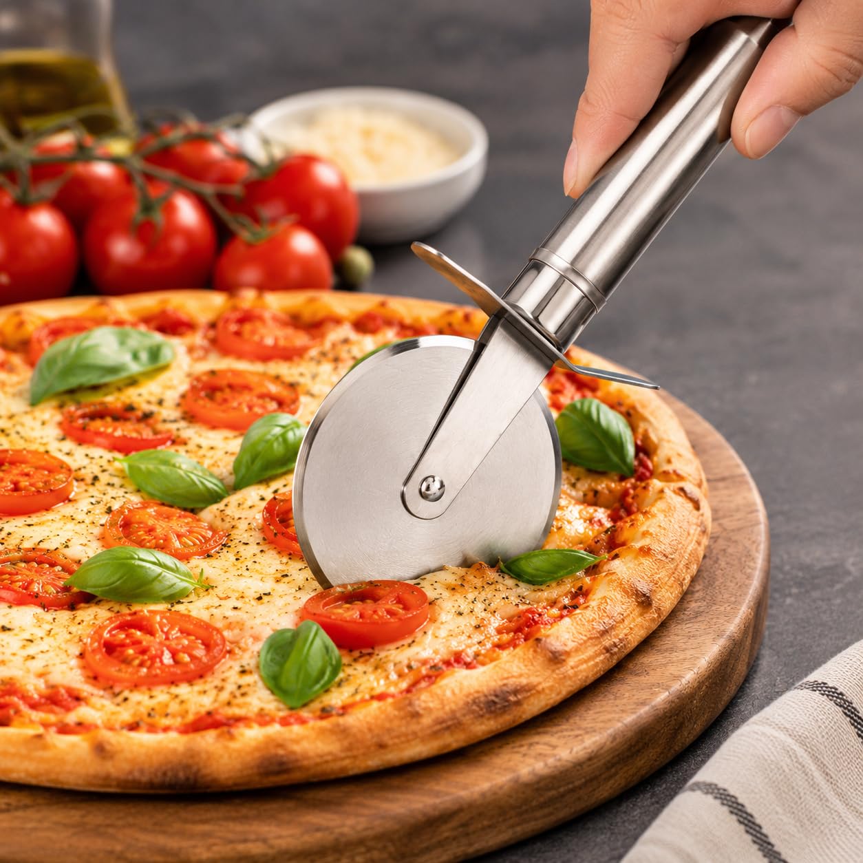 Cortador de Pizza com Cabo Aço Inox 20cm | Lâmina Giratória, Cabo Ergonômico, Corte