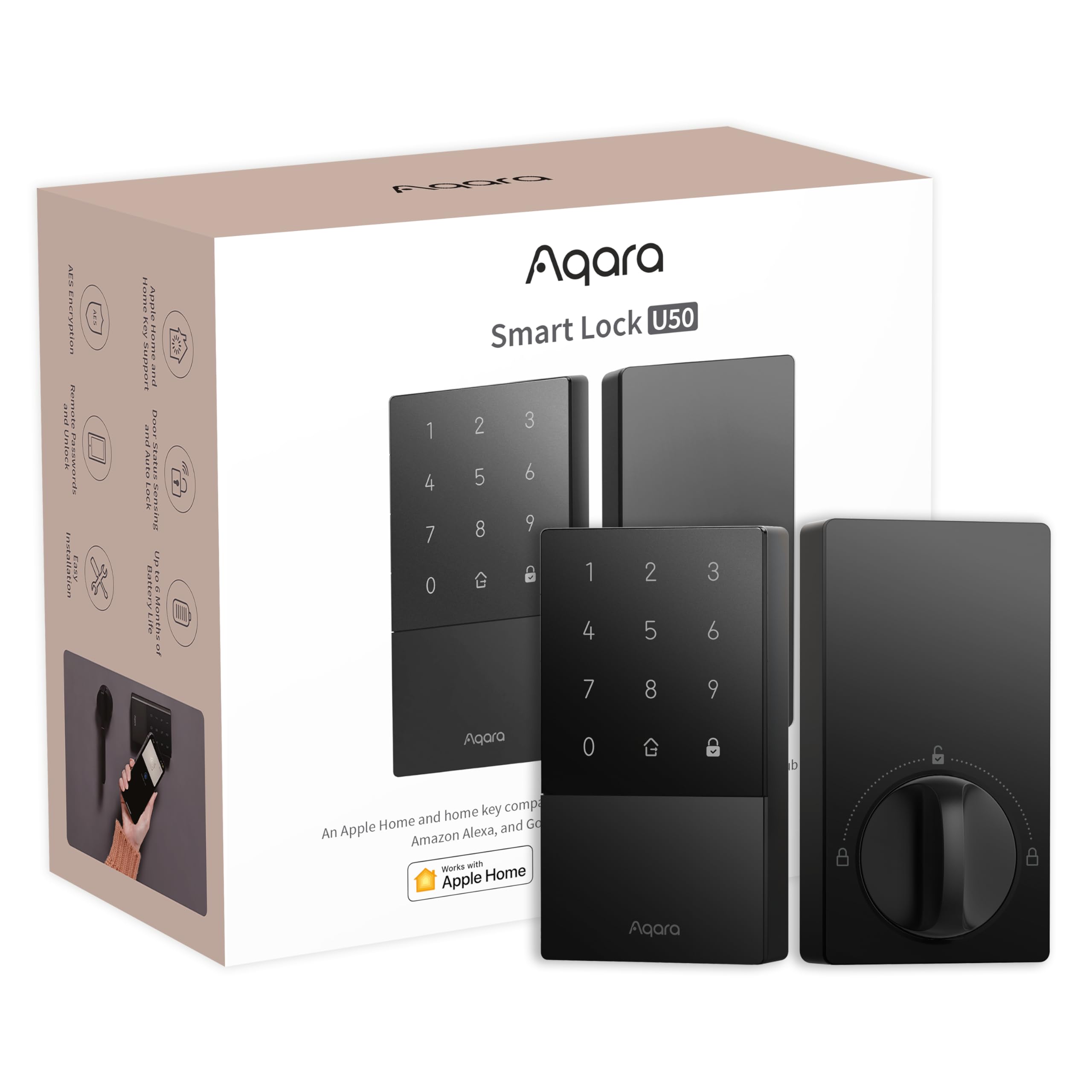 Aqara Smart Lock U50, fechadura de porta de entrada sem chave com chave Apple Home, trava