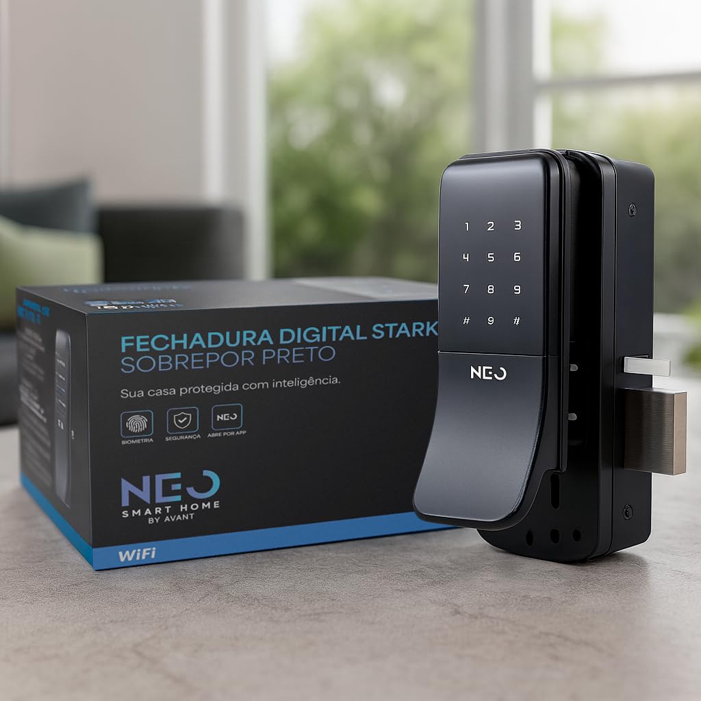 Avant Neo Fechadura Eletrônica Digital Smart Wi-Fi Biometria Stark Inteligente, Sobrepor