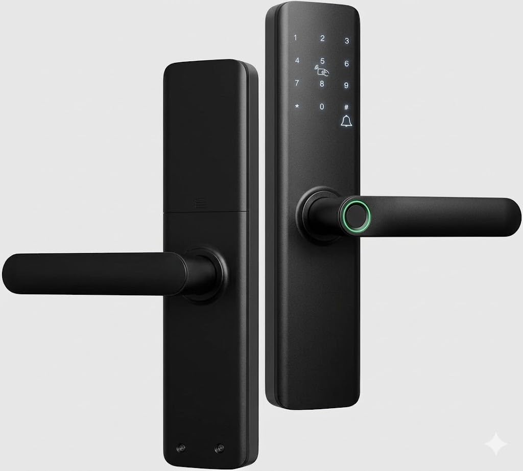 ANJGG Fechadura Digital Biométrica Acesso por App e Senha Slim Maçaneta Inteligente NFC e