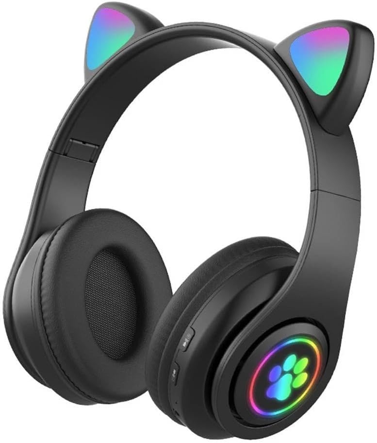 Fone de Ouvido Bluetooth 5.0 Orelha de Gato com LED, Microfone Integrado, Som Estéreo,