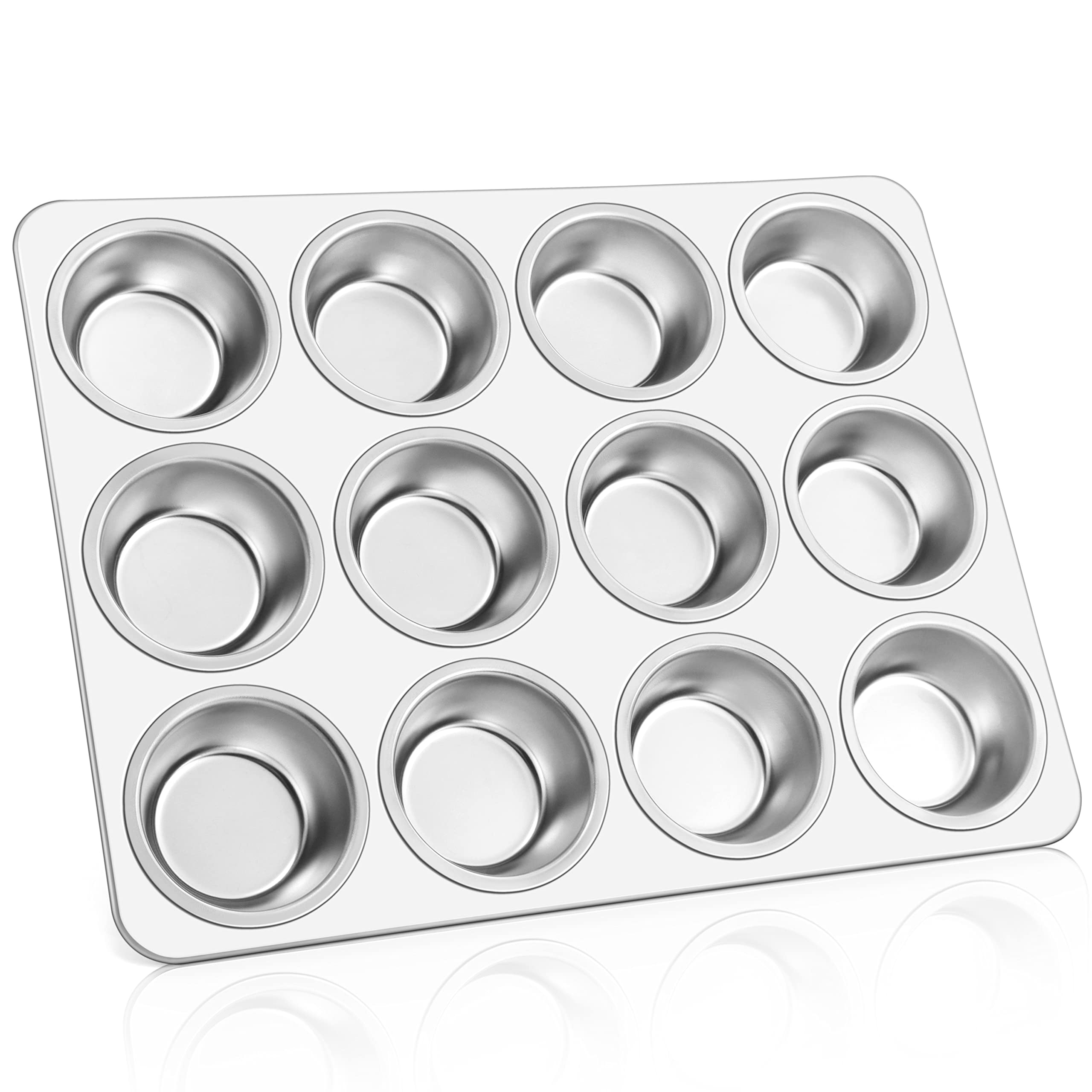 Forma de muffin para 12 xícaras, frigideira de cupcake de aço inoxidável E-far para