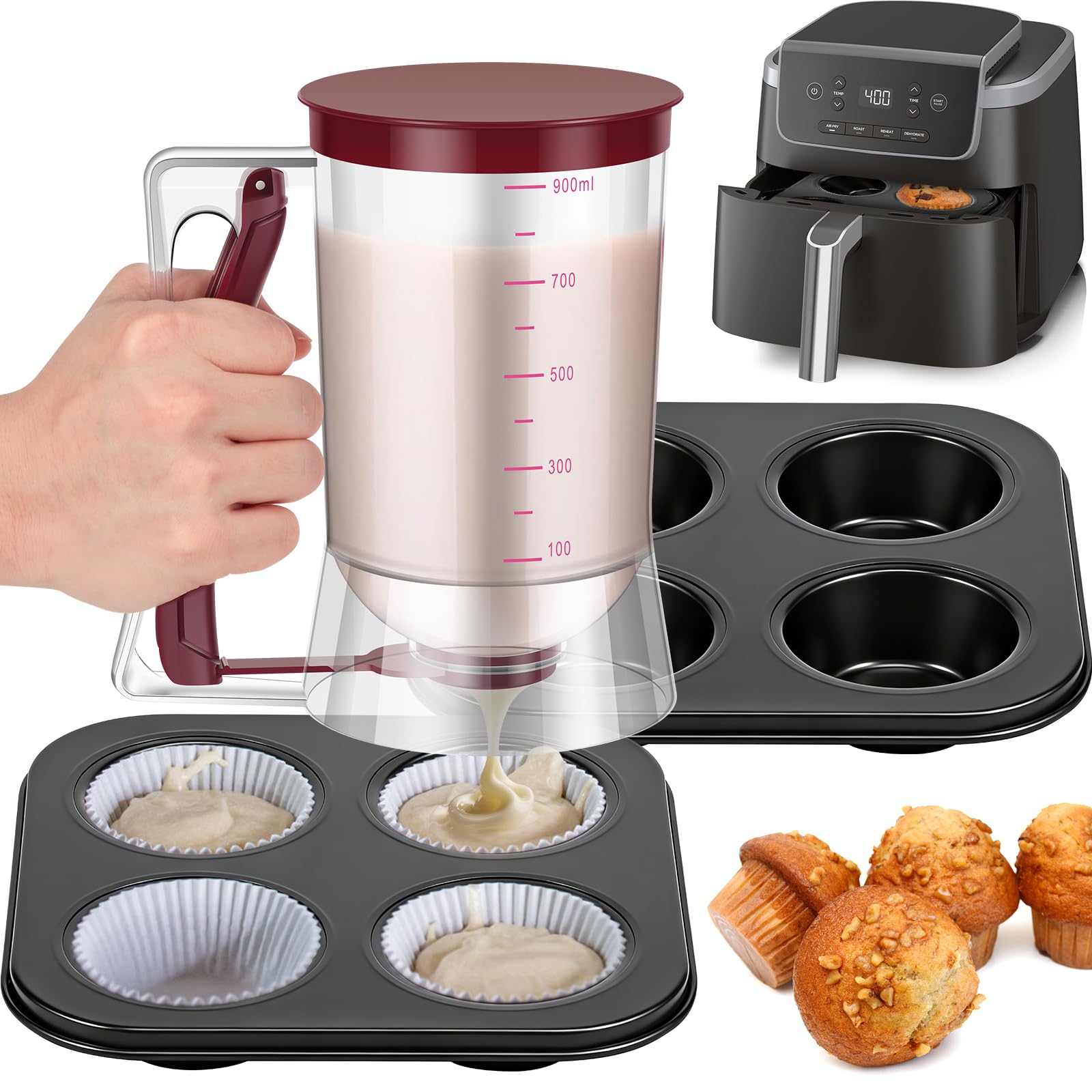 UKQRRTC Pacote com 3 formas de muffin, forma de cupcake com dispensador de massa,