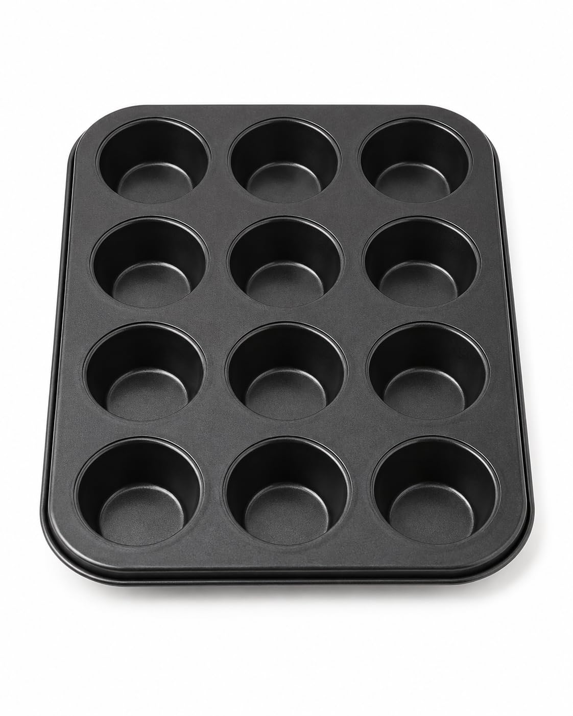 Forma de Cupcake 12 Cavidades, Aço Carbono, Antiaderente, Preta, para Muffins e Doces