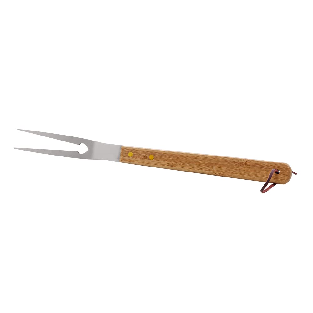 GARFO PARA CHURRASCO AÇO INOX E CABO BAMBU 38,1CM PRATEADO/NATURAL